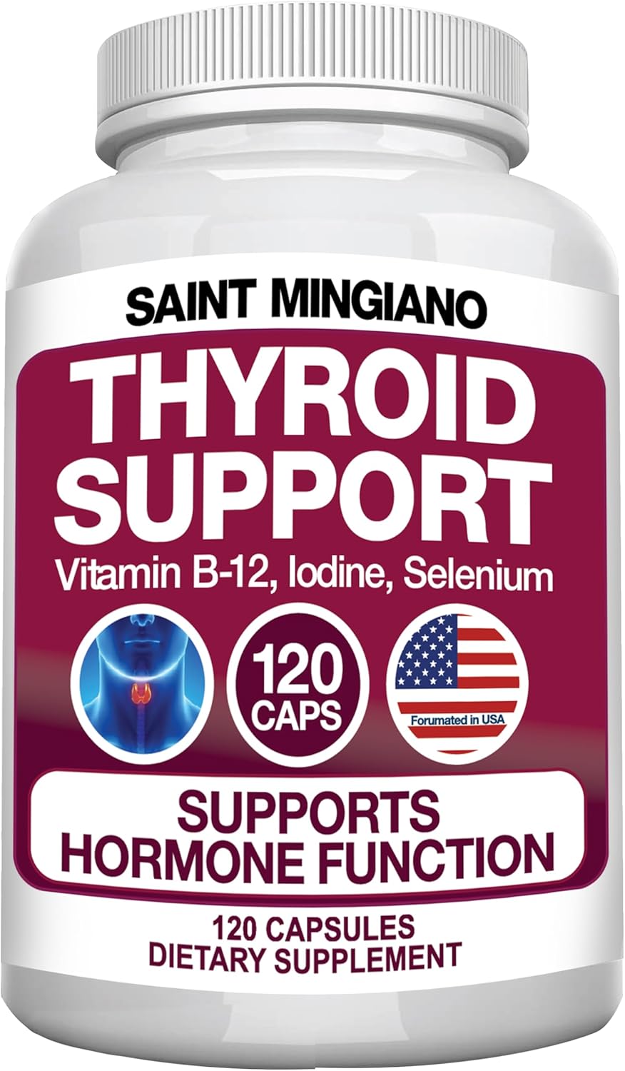 Premium Thyroid Support Supplement with Iodine - 120 Capsules for Energy Boost & Focus | Natural Vitamins for Cardiovascular Health
