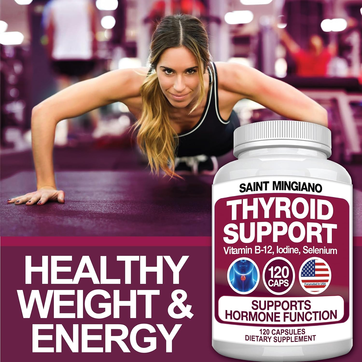 Premium Thyroid Support Supplement with Iodine - 120 Capsules for Energy Boost & Focus | Natural Vitamins for Cardiovascular Health