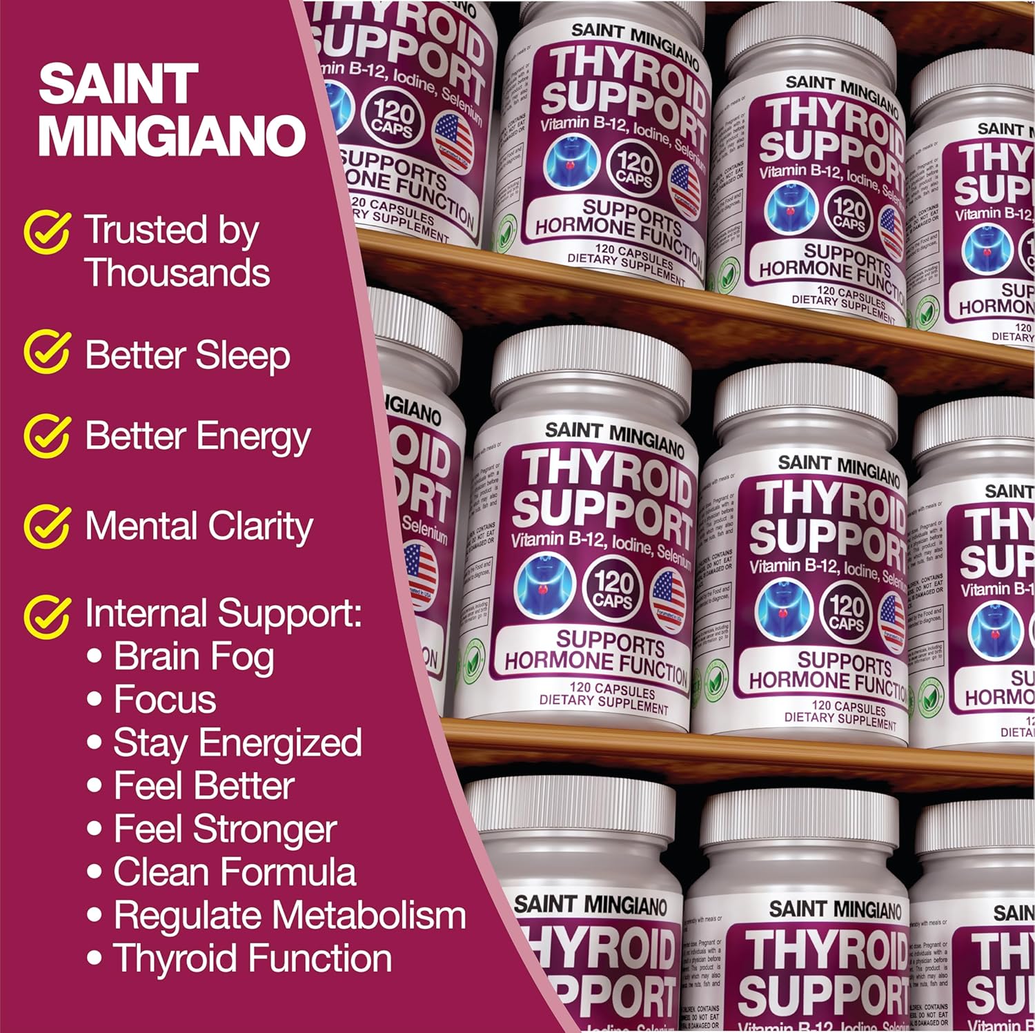 Premium Thyroid Support Supplement with Iodine - 120 Capsules for Energy Boost & Focus | Natural Vitamins for Cardiovascular Health