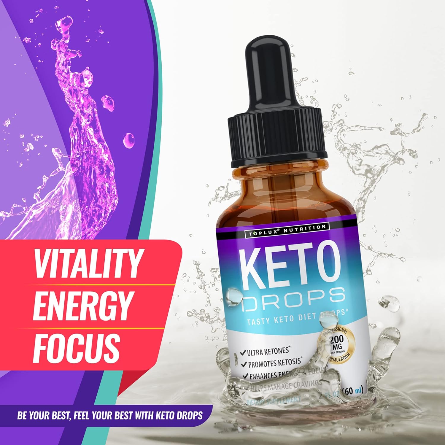 Premium Toplux Keto Diet Drops - Advanced Ketogenic Supplement for Men & Women, Liquid Formula with Garcinia Cambogia for Better Absorption in Supporting Ketosis