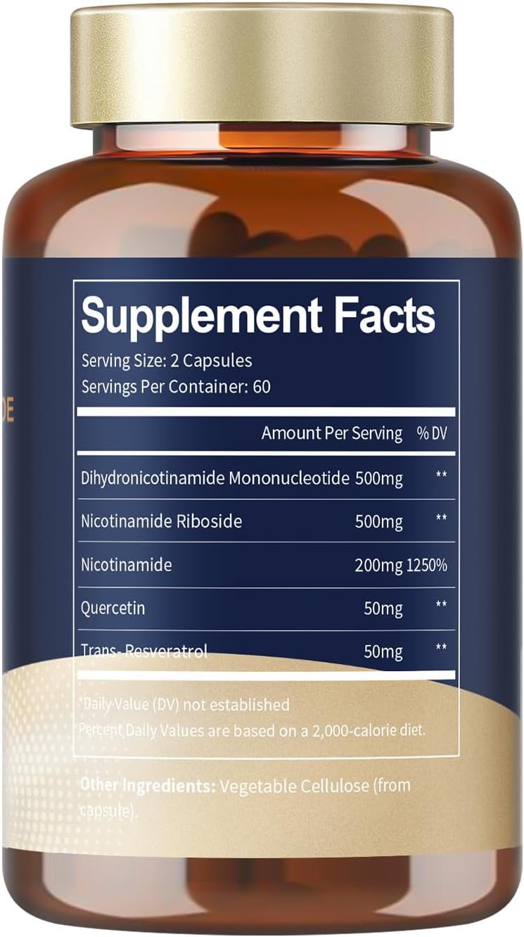 Premium Totaria NMNH Supplement with Flash-Free Niacinamide, Quercetin, and Trans-Resveratrol - 120 Capsules