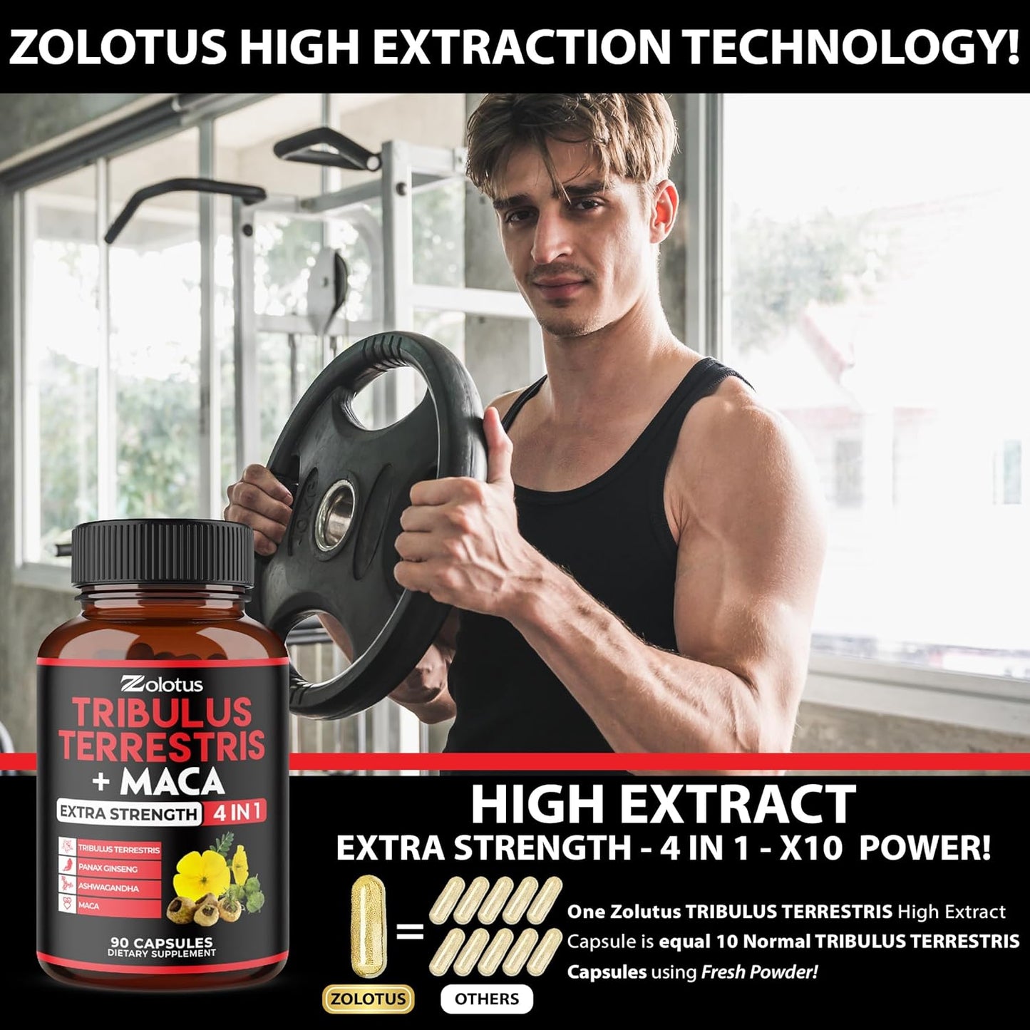 Premium Tribulus Terrestris Capsules with Ashwagandha, Panax Ginseng, & Maca - Boost Energy, Mood, Stamina, & Immune Support - 90 Count for 3 Months
