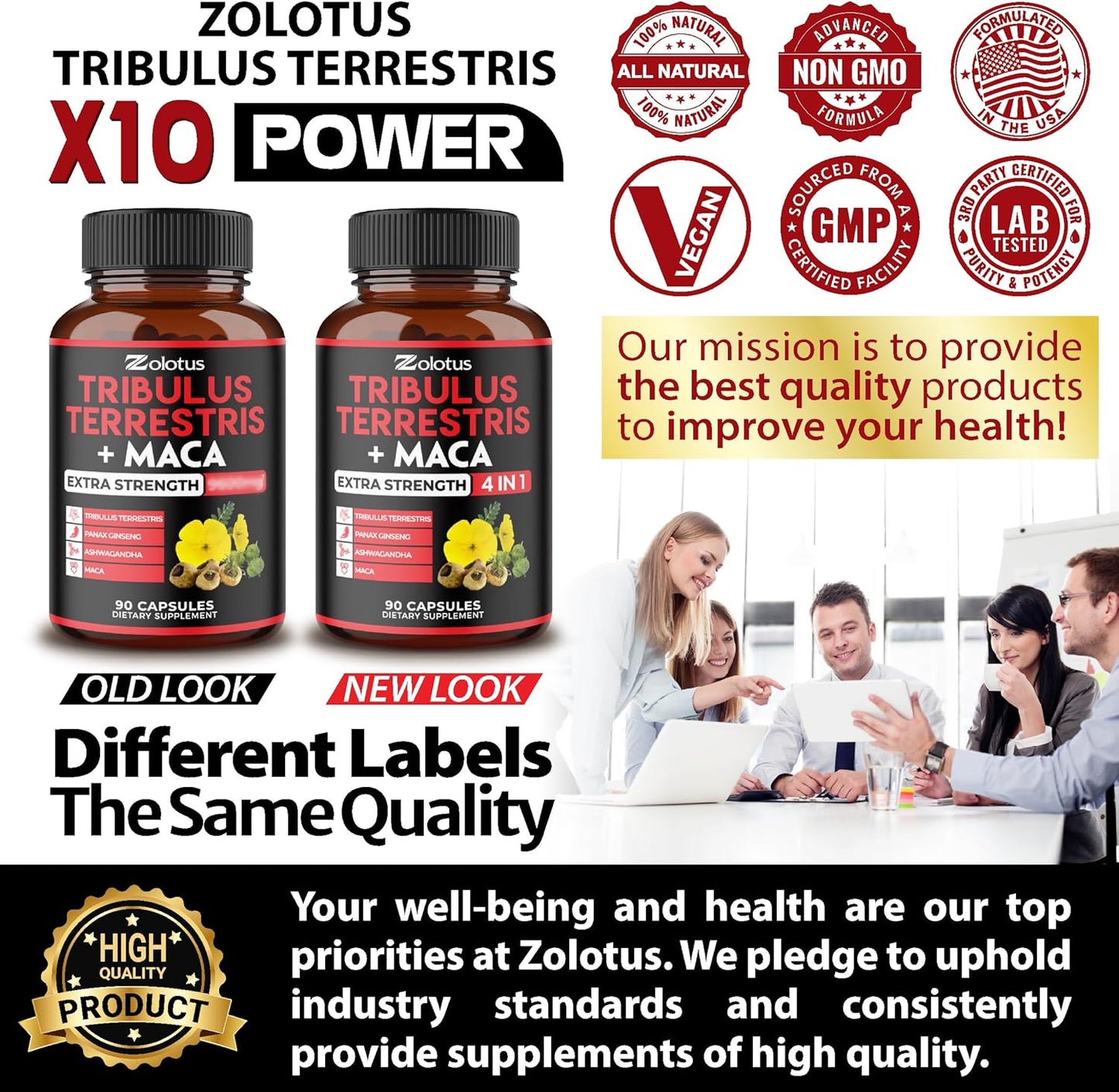 Premium Tribulus Terrestris Capsules with Ashwagandha, Panax Ginseng, & Maca - Boost Energy, Mood, Stamina, & Immune Support - 90 Count for 3 Months