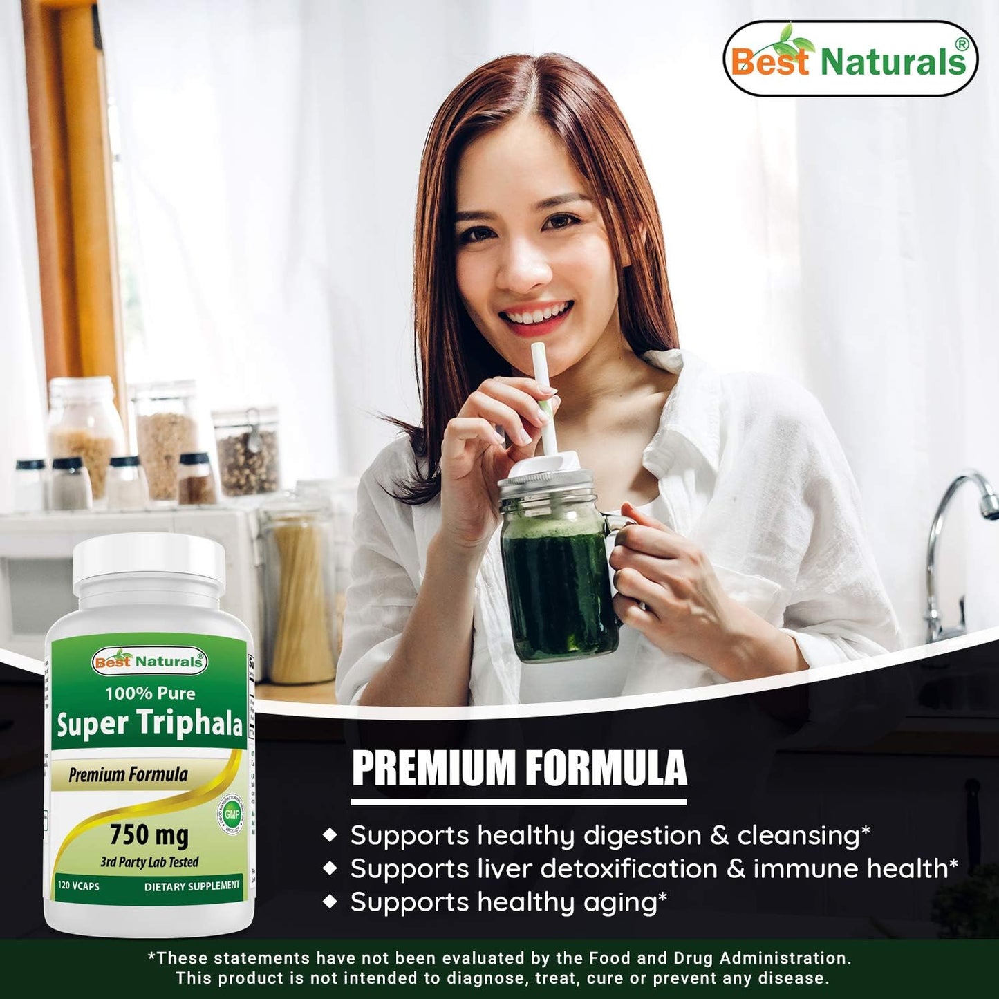 Premium Triphala 750 mg with 10 Probiotic Strains and 30 Billion CFU for Gut Health