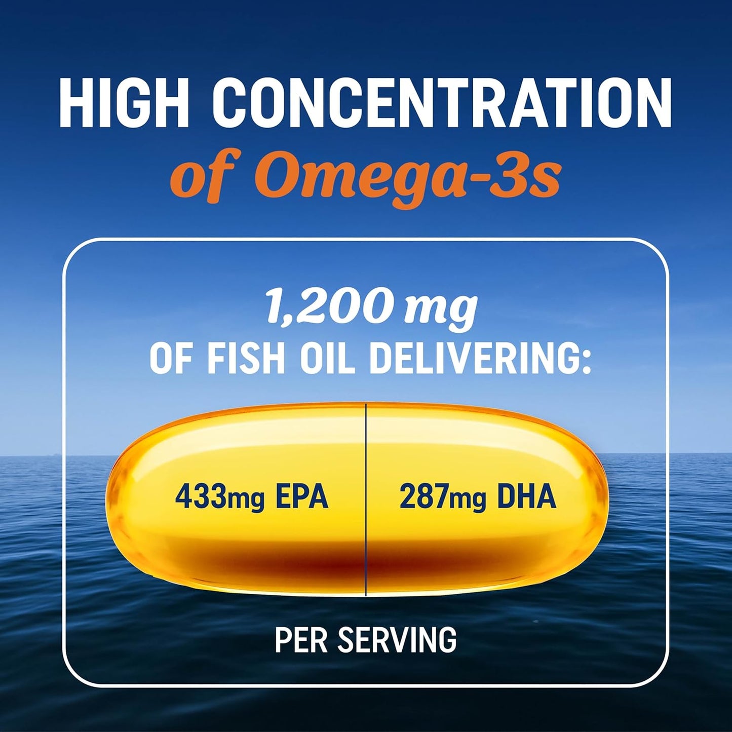 Premium Triple Strength Omega-3 Fish Oil 1200mg | EPA & DHA | Wild Caught, Sustainably Sourced | Burpless Softgels | Non-GMO | 30 Count