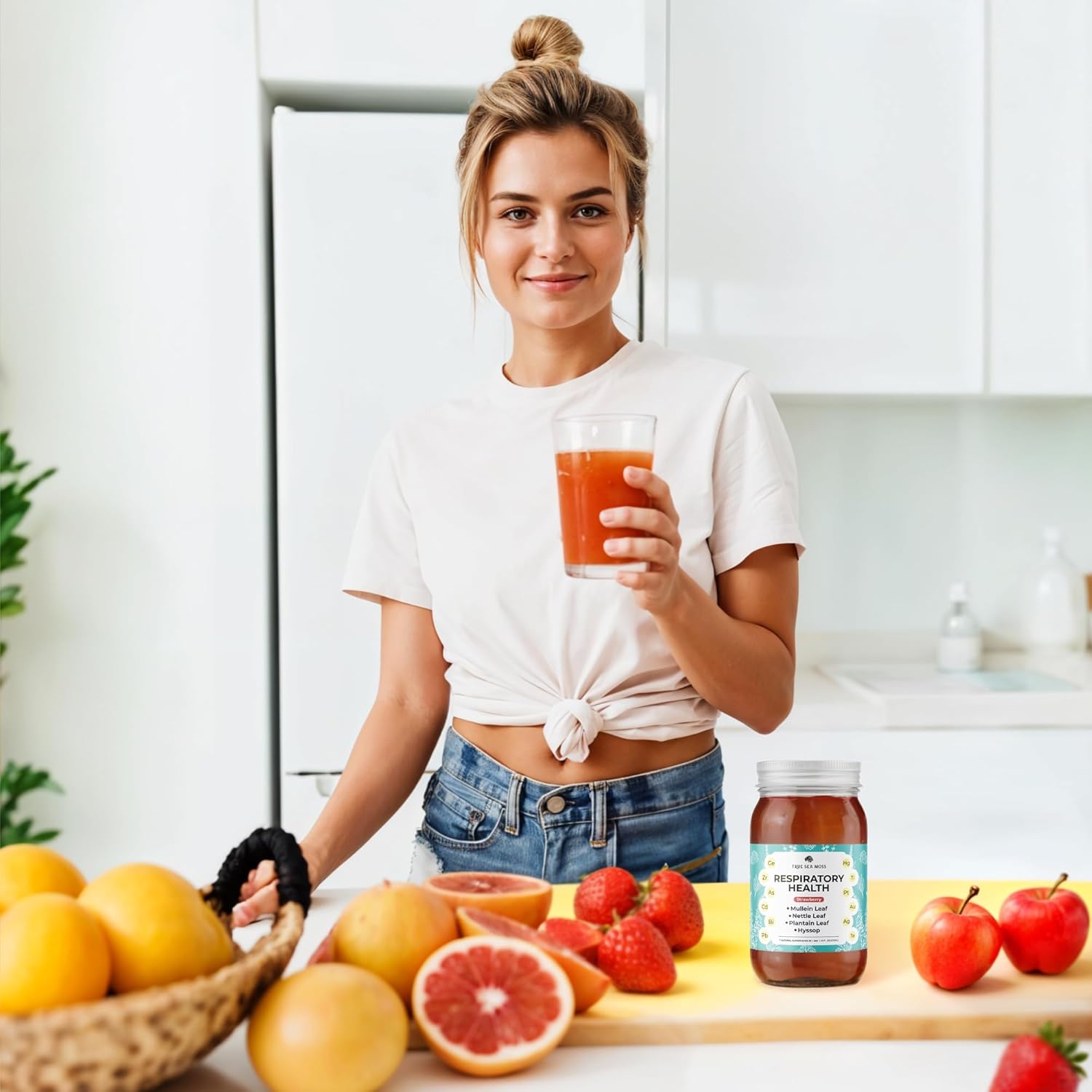 Premium TrueSeaMoss Gel for Respiratory Health - 5+ Fruit Flavors - Vegan-Friendly Supplement with Sea Moss, Potassium, Vitamins, and Minerals - Made in USA - Strawberry Flavor, Pack of 1