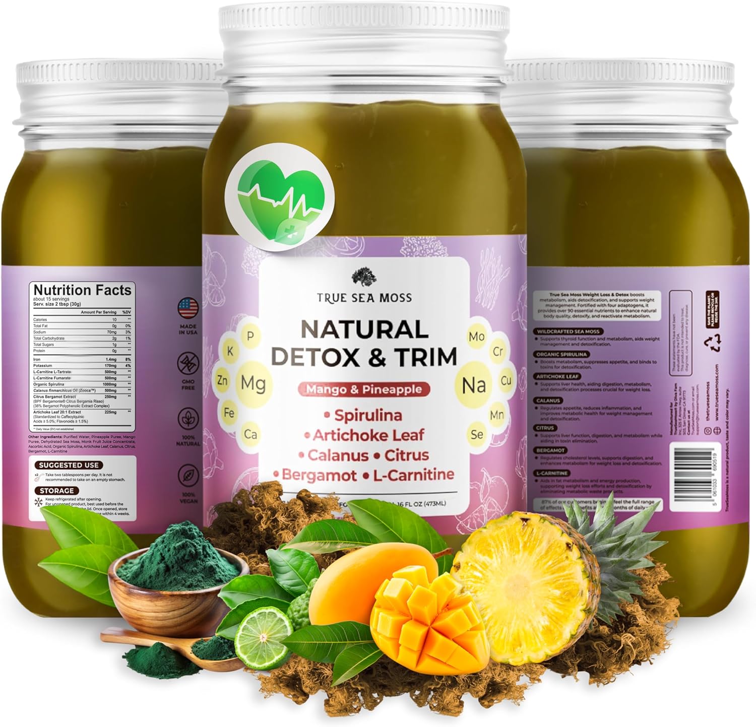 Premium TrueSeaMoss Pro-Line Gel - Natural Detox & Weight Management - 5 Delicious Flavors - Fruit Gel Infused with Sea Moss & Potassium - Vegan Supplement - USA-Made (Mango/Pineapple, 1 Pack)