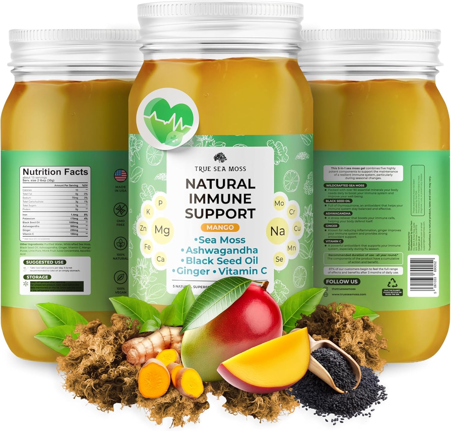 Premium TrueSeaMoss Pro-Line Mango Gel - Immune Support Supplement with Sea Moss & Potassium - Vegan-Friendly - Vitamin & Mineral Rich - Made in USA