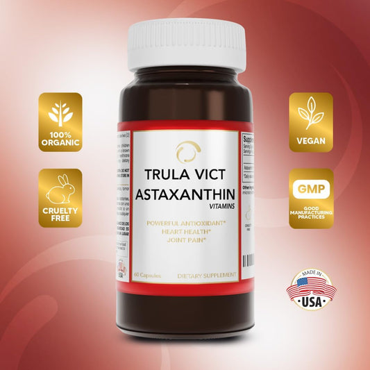 Premium TRULA VICT Astaxanthin Capsules 50mg - 60 Pills, Antioxidant Supplement for Sports Nutrition, Immunity, Eye, Joint, Cardiovascular Health