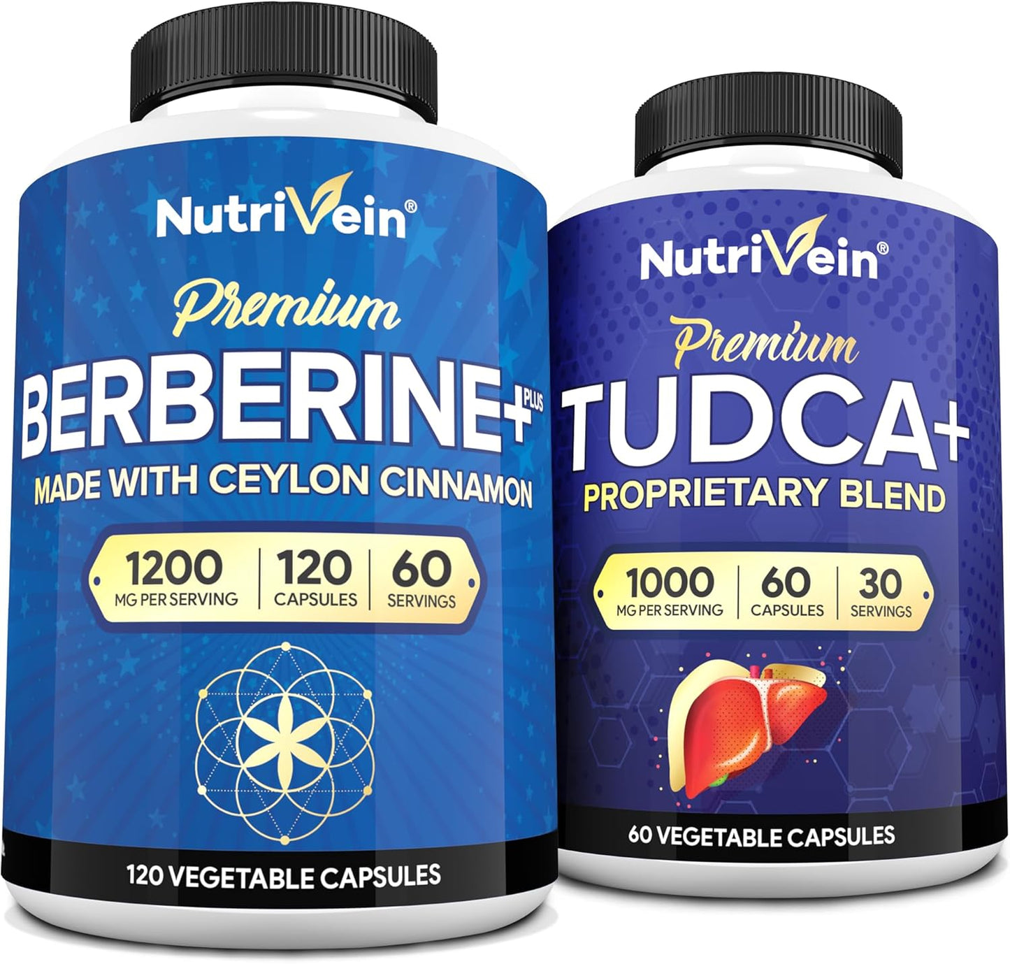 Premium TUDCA & Berberine HCL Bundle for Liver Health, Metabolic Support, Detox, Vitality & Wellness - High Absorption Supplements by Nutrivein