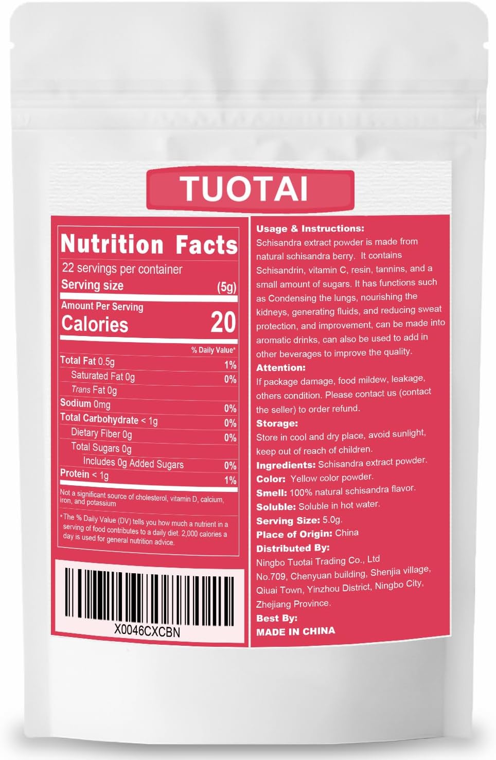 Premium TUOTAI Schisandra Extract Powder 10:1 - 100% Natural, GMO-Free, Additive-Free, Vegan Friendly