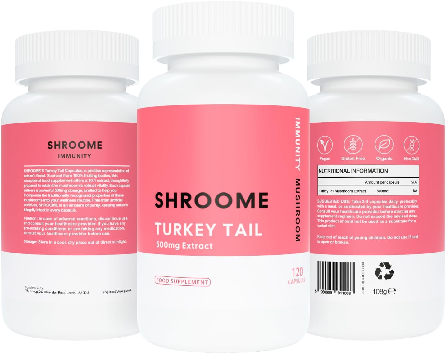 Premium Turkey Tail Mushroom Capsules | 120 Capsules | High Strength Beta Glucans | Vegan Supplement | 100% Fruiting Bodies | No Additives