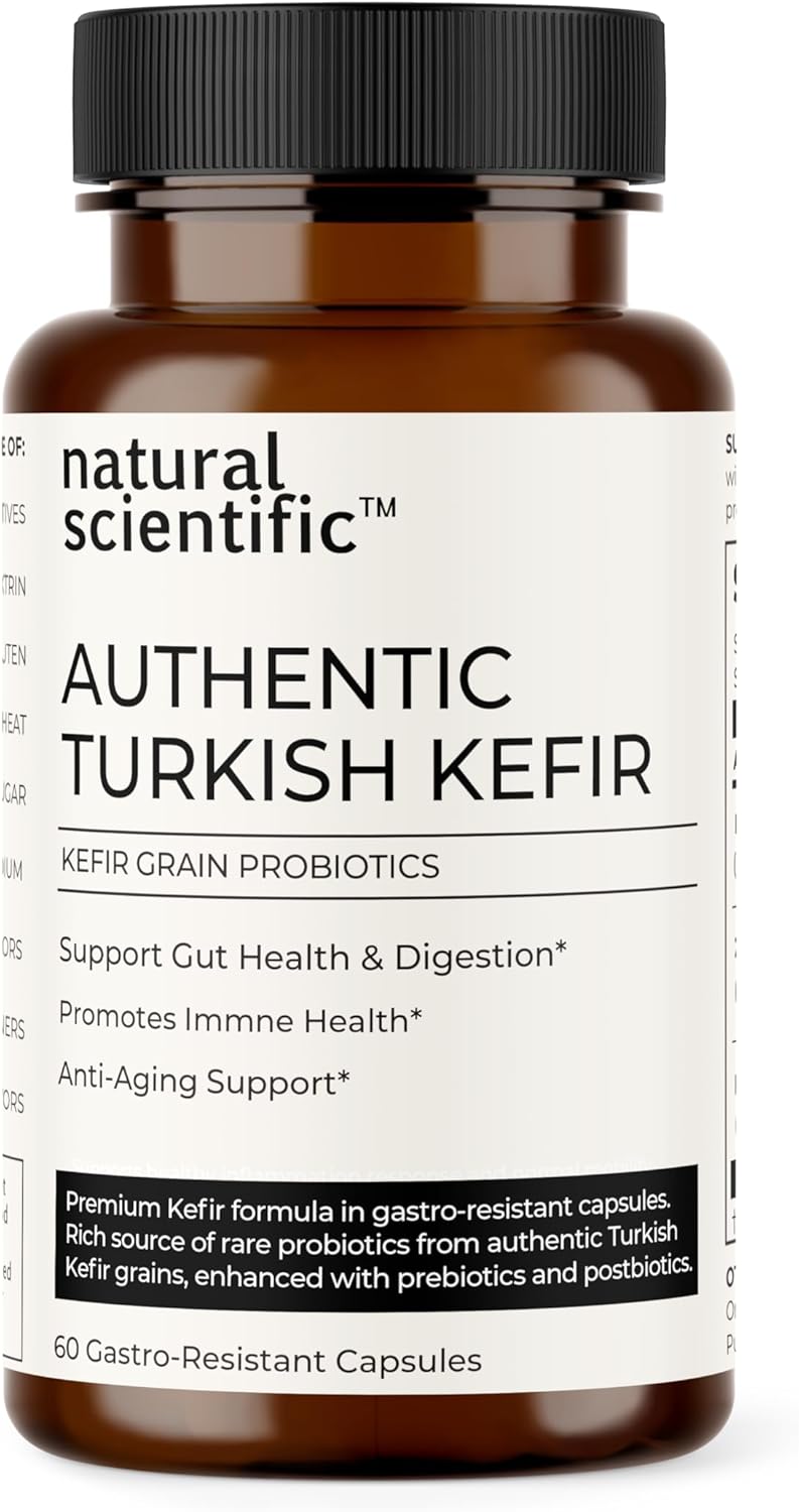 Premium Turkish Kefir Probiotic Capsules - 100 Billion CFU for Gut Health - Raw Grains with Prebiotics and Postbiotics - 60 Capsules