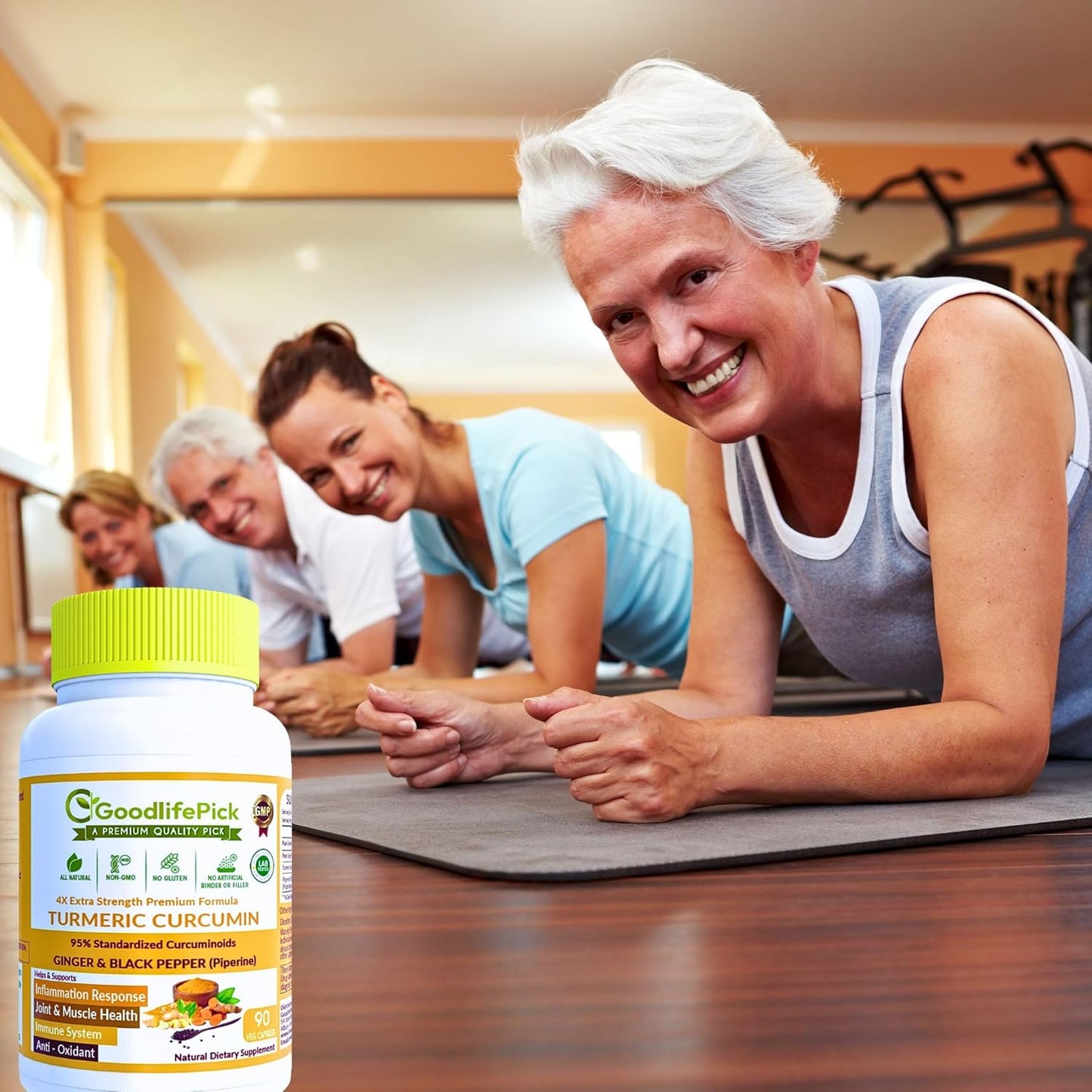 Premium Turmeric Capsules with Ginger and Black Pepper - 95% Curcuminoids - Non-GMO - 90ct Bottle