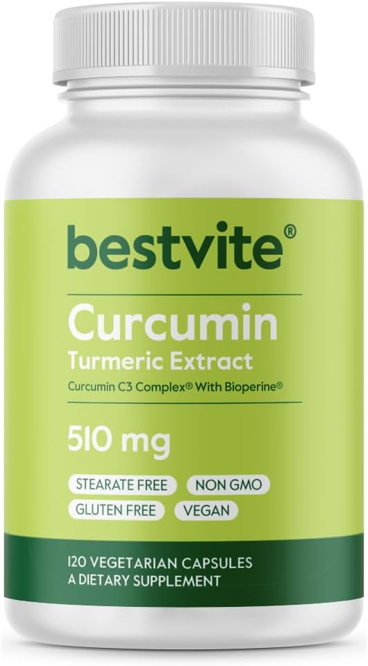 Premium Turmeric Curcumin Capsules 510mg (120 ct) with Curcumin C3 Complex & Bioperine - 95% Curcuminoids - Vegan, Non-GMO, Gluten-Free