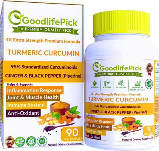 Premium Turmeric Curcumin with Ginger Capsules - Extra Strength Formula with 95% Curcuminoids & Black Pepper - Non-GMO, Gluten-Free - 90 ct