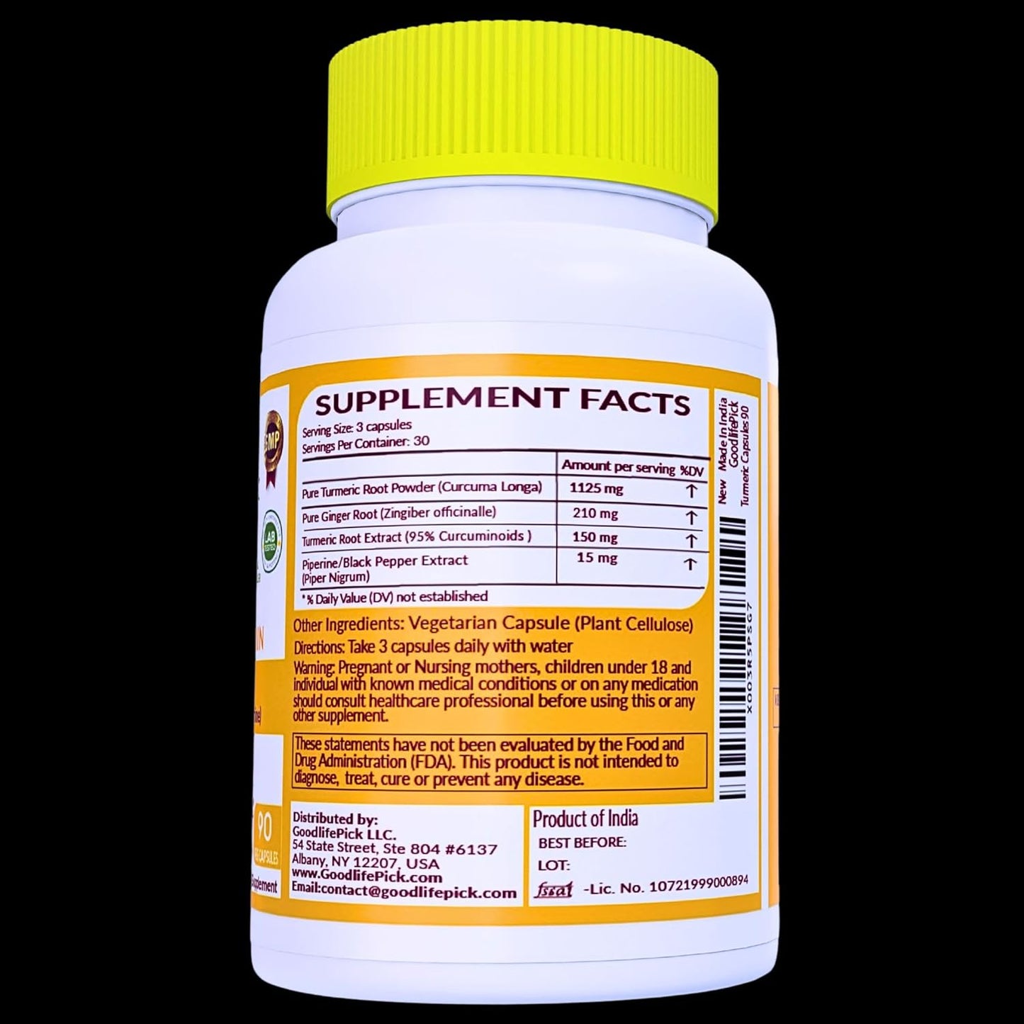 Premium Turmeric Curcumin with Ginger Capsules - Extra Strength Formula with 95% Curcuminoids & Black Pepper - Non-GMO, Gluten-Free - 90 ct