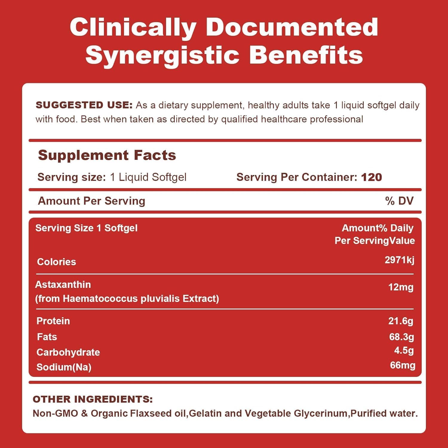 Premium Ubiney Astaxanthin Softgels - 12mg, 120 Servings - Immune, Skin, Eye & Joint Health Support - Non-GMO, Gluten-Free Supplement