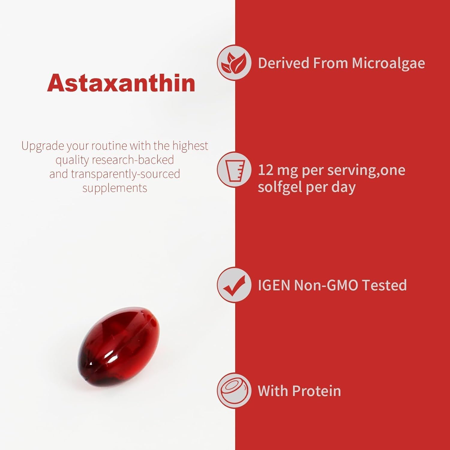 Premium Ubiney Astaxanthin Softgels - 12mg, 120 Servings - Immune, Skin, Eye & Joint Health Support - Non-GMO, Gluten-Free Supplement