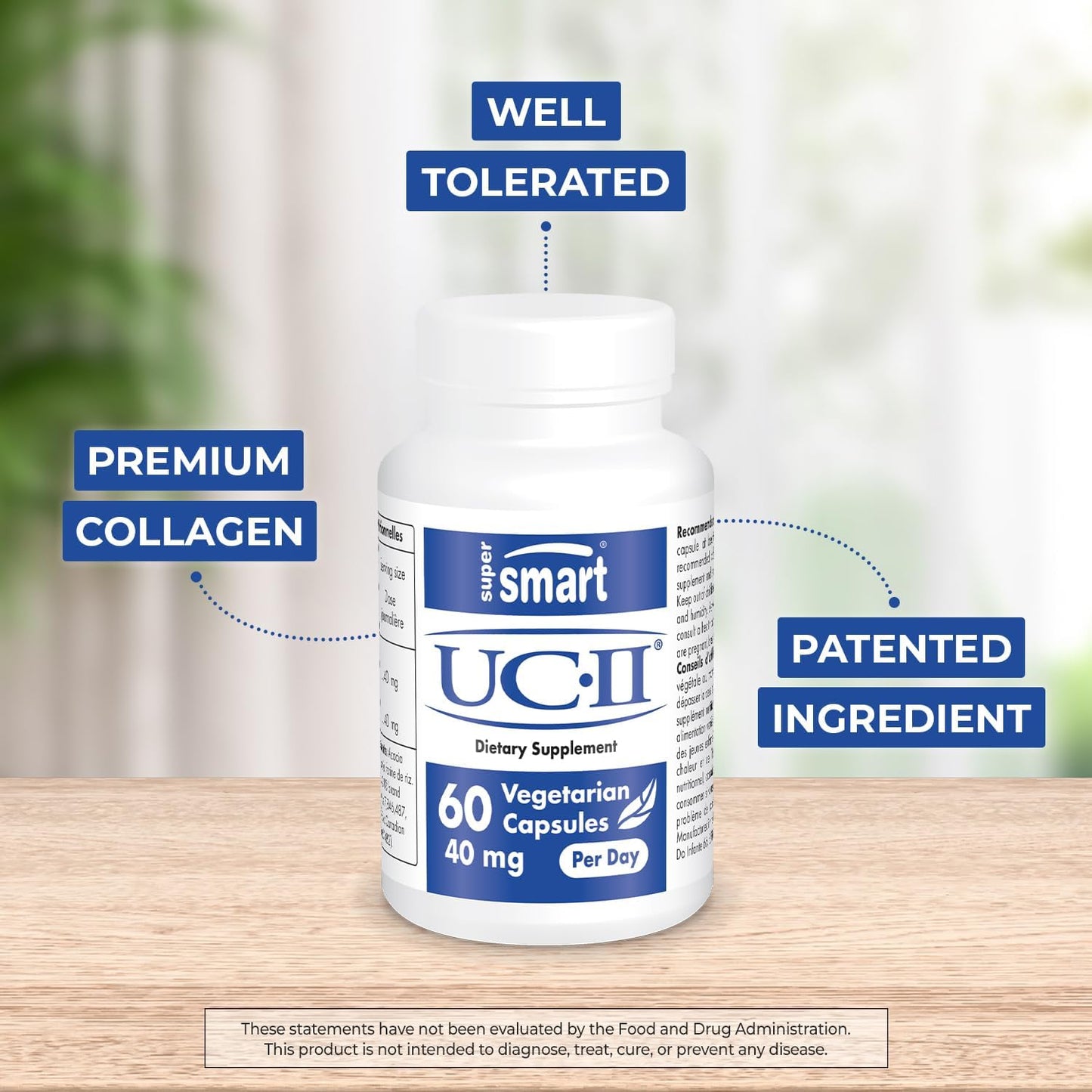 Premium UC II Collagen Supplement - 40mg Daily Dosage - Non-GMO & Gluten Free - 60 Vegetarian Capsules