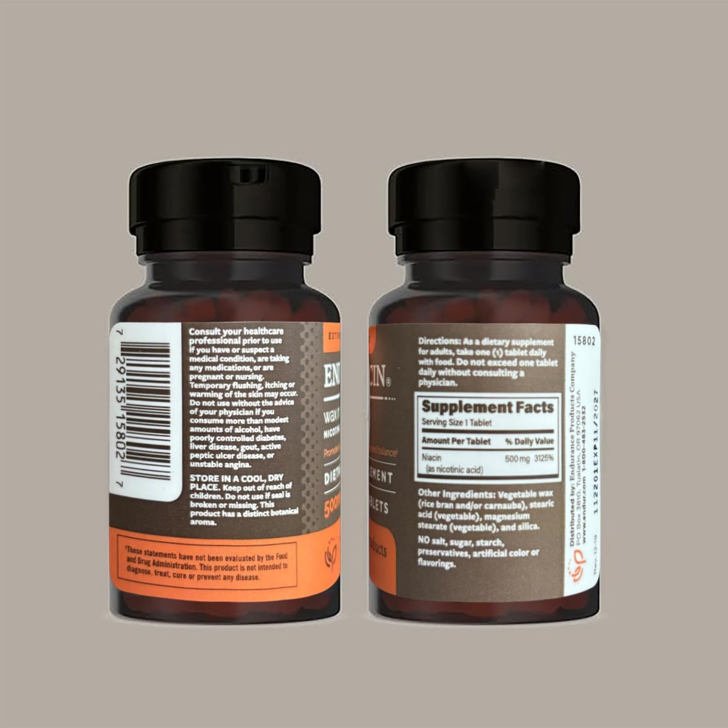 Premium USA-Made ENDUR-ACIN 500mg Niacin Supplement with Extended Release for Optimal Absorption & Low-Flush, 100 Tablets