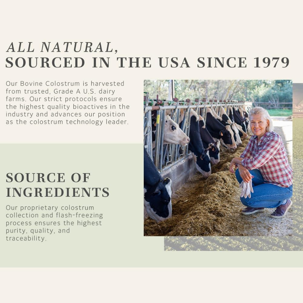 Premium USA-Made Unflavored Bovine Colostrum Powder for Gut Health, Hair Growth, Muscle Recovery - Non-GMO, Gluten Free - 120g per Serving