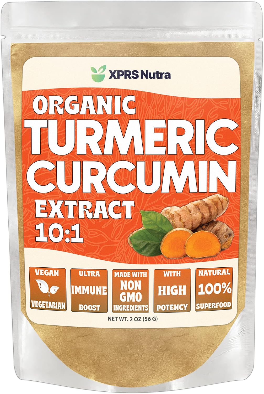 Premium USDA Organic Turmeric Curcumin Powder Extract 10:1 - Vegan Friendly Pure Curcumin for Immunity and Gut Health - 2 Ounce