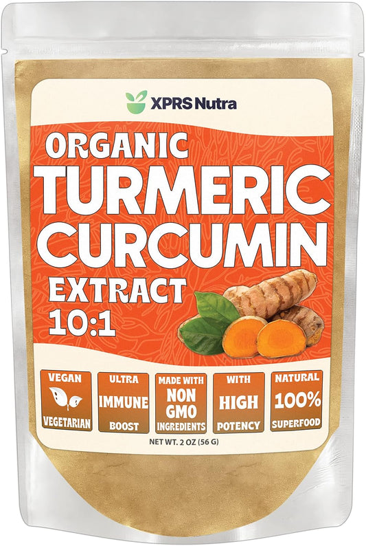 Premium USDA Organic Turmeric Curcumin Powder Extract 10:1 - Vegan Friendly Pure Curcumin for Immunity and Gut Health - 2 Ounce