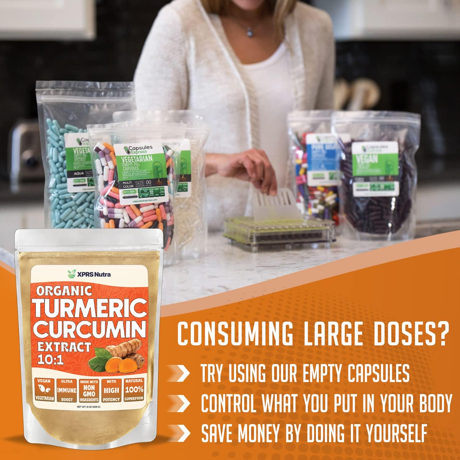 Premium USDA Organic Turmeric Curcumin Powder Extract 10:1 - Vegan Friendly Pure Curcumin for Immunity and Gut Health - 2 Ounce