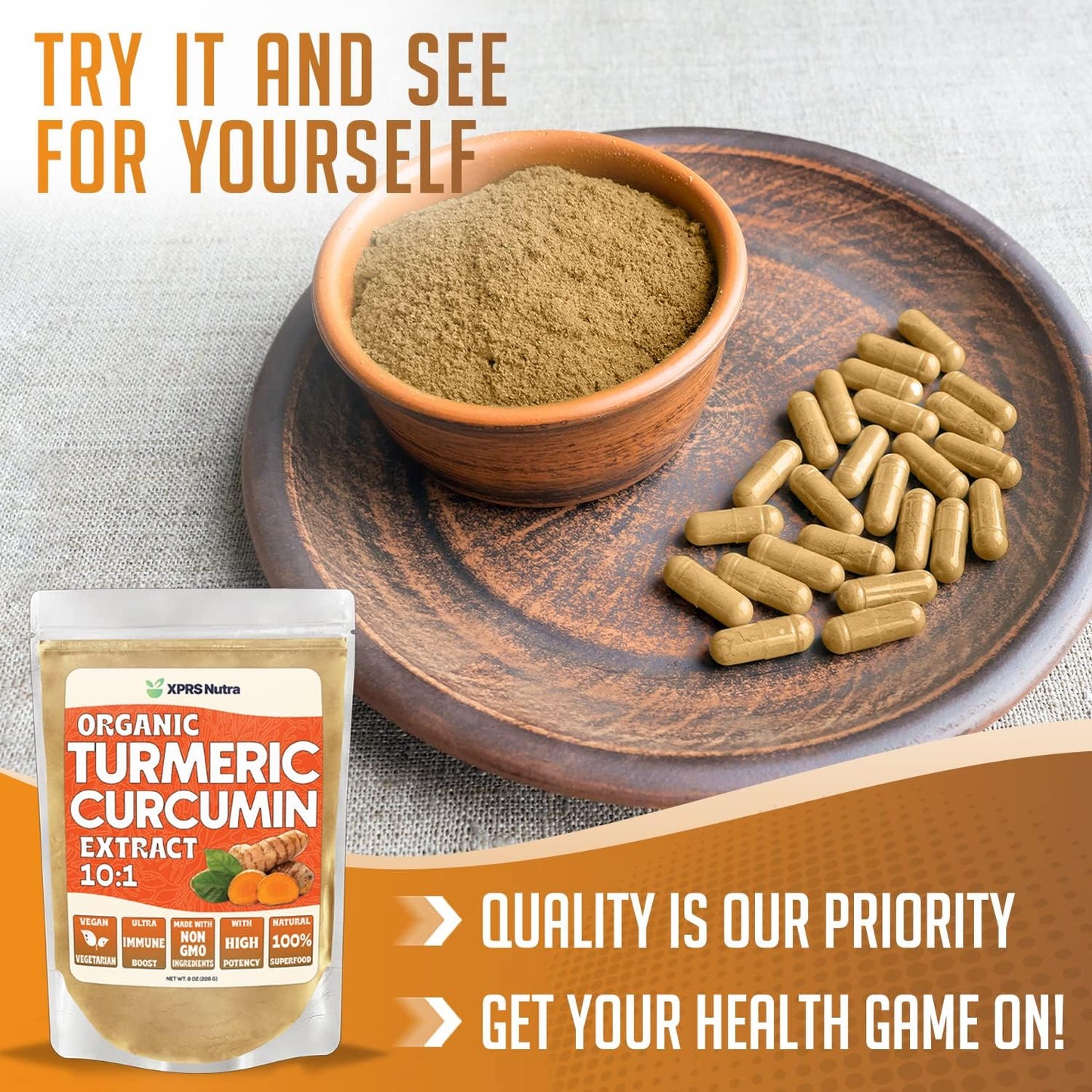 Premium USDA Organic Turmeric Curcumin Powder Extract 10:1 - Vegan Friendly Pure Curcumin for Immunity and Gut Health - 2 Ounce