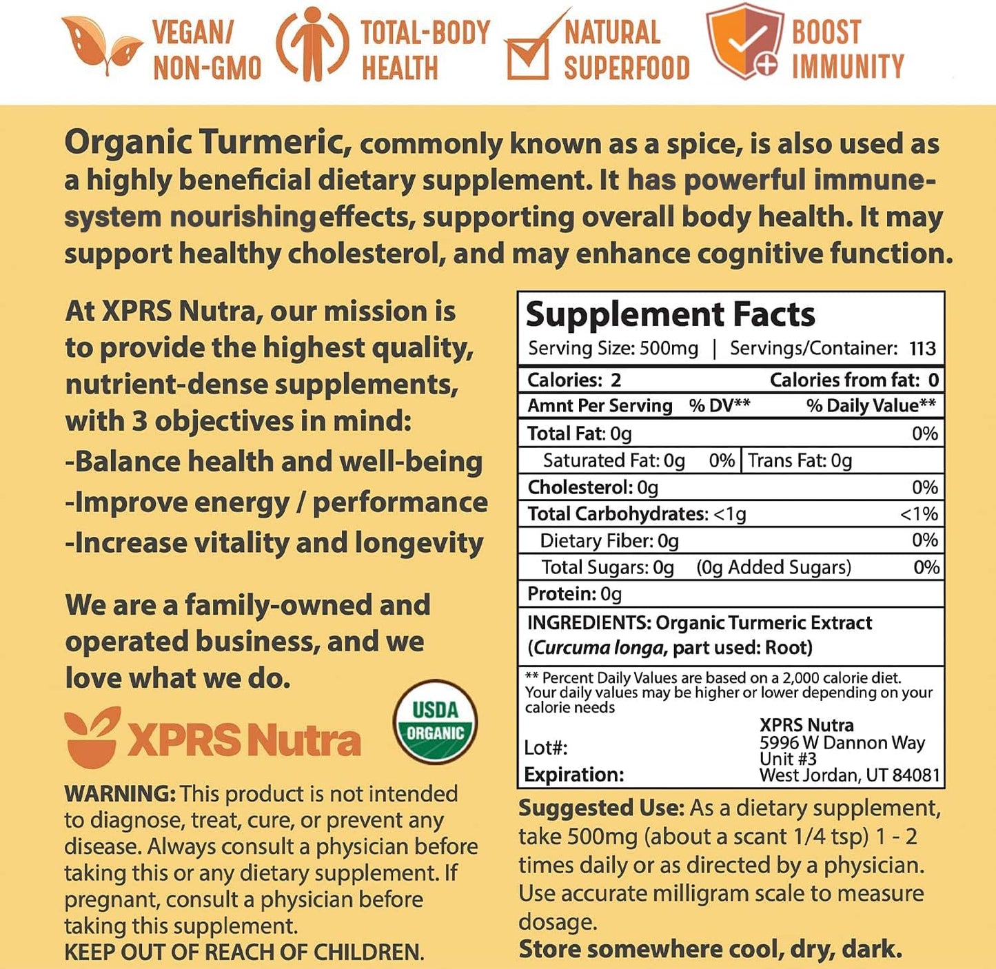 Premium USDA Organic Turmeric Curcumin Powder Extract 10:1 - Vegan Friendly Pure Curcumin for Immunity and Gut Health - 2 Ounce