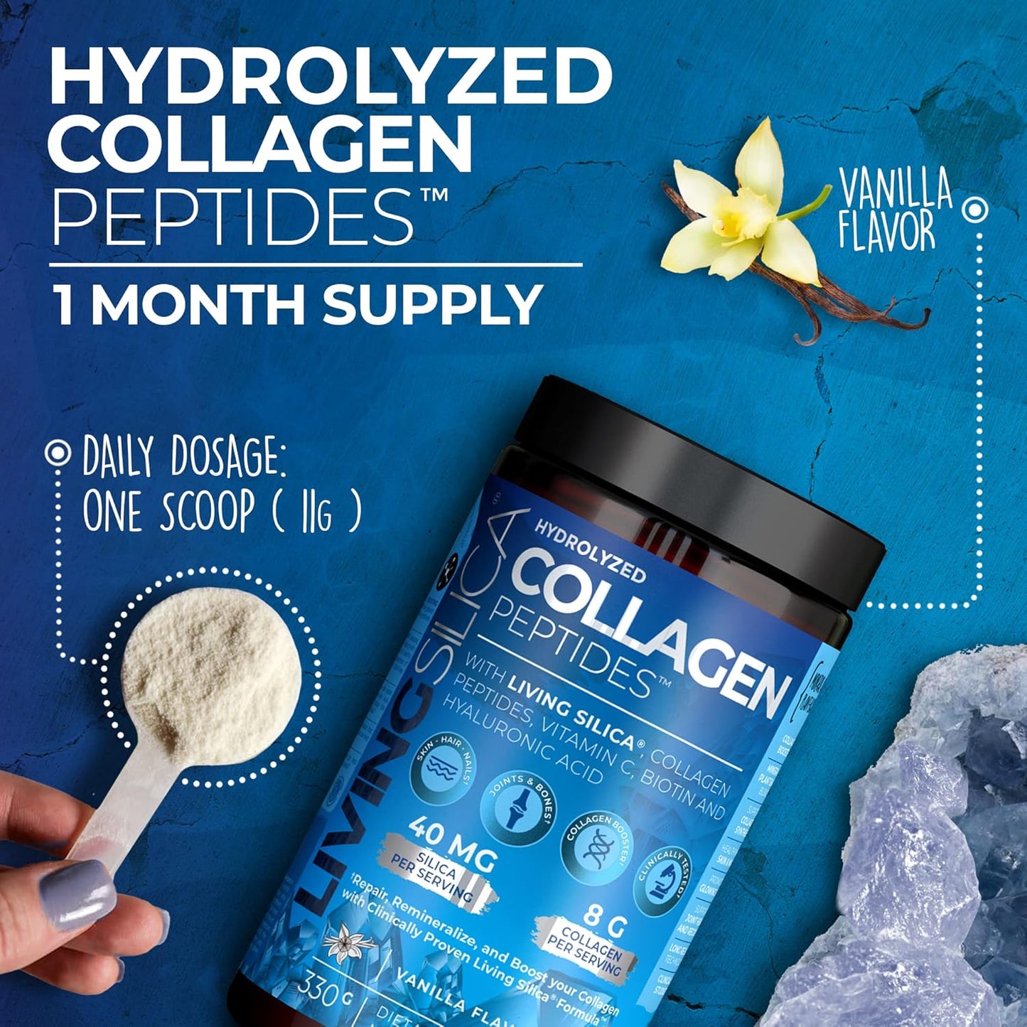 Premium Vanilla Collagen Powder with Hyaluronic Acid, Biotin, Silica & Vitamin C - 330g (33 Servings)
