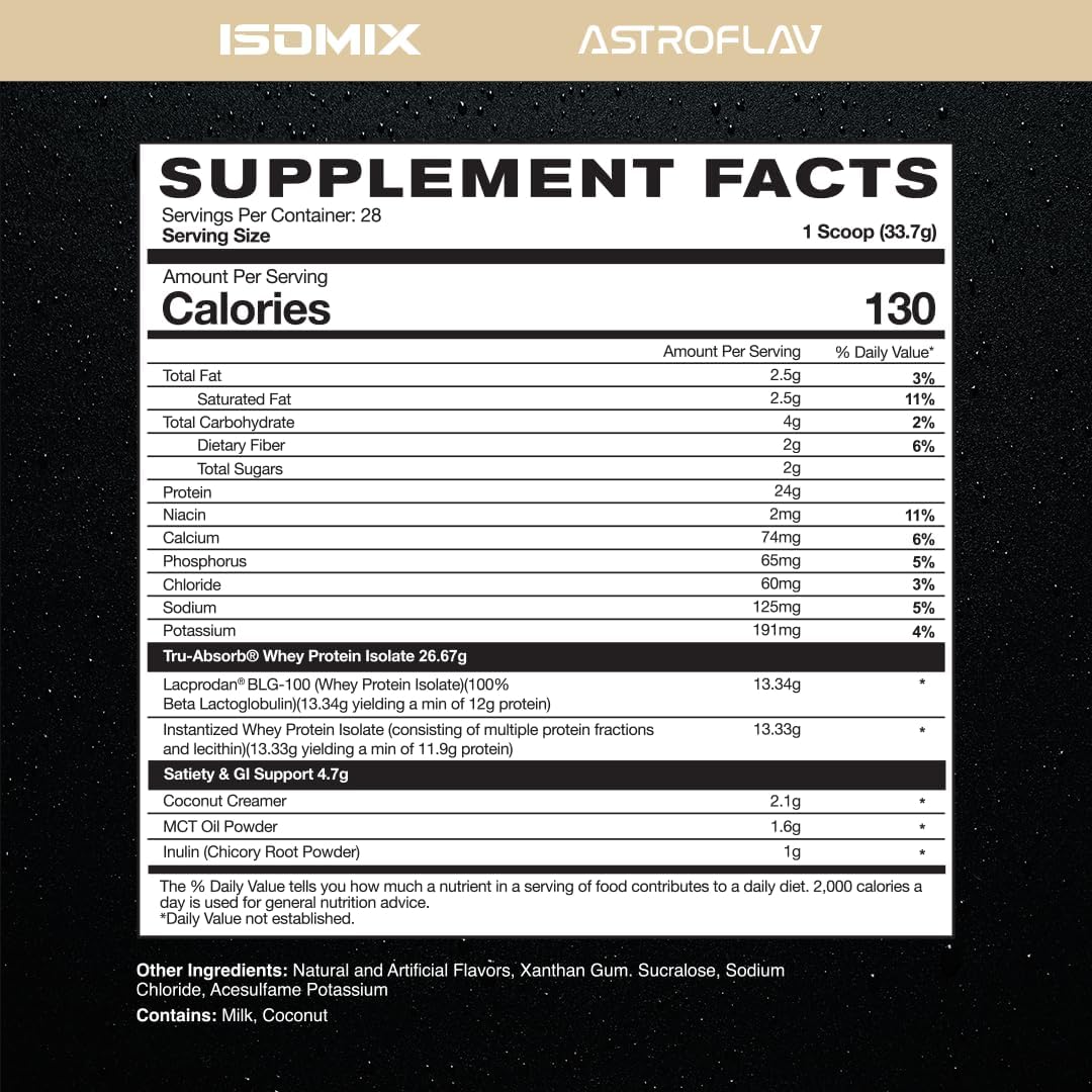 Premium Vanilla Whey Protein Isolate Powder – 24g Protein, 0g Sugar, Low-Carb, 6.5g BCAA + 13.4g EAA for Muscle Recovery & Growth