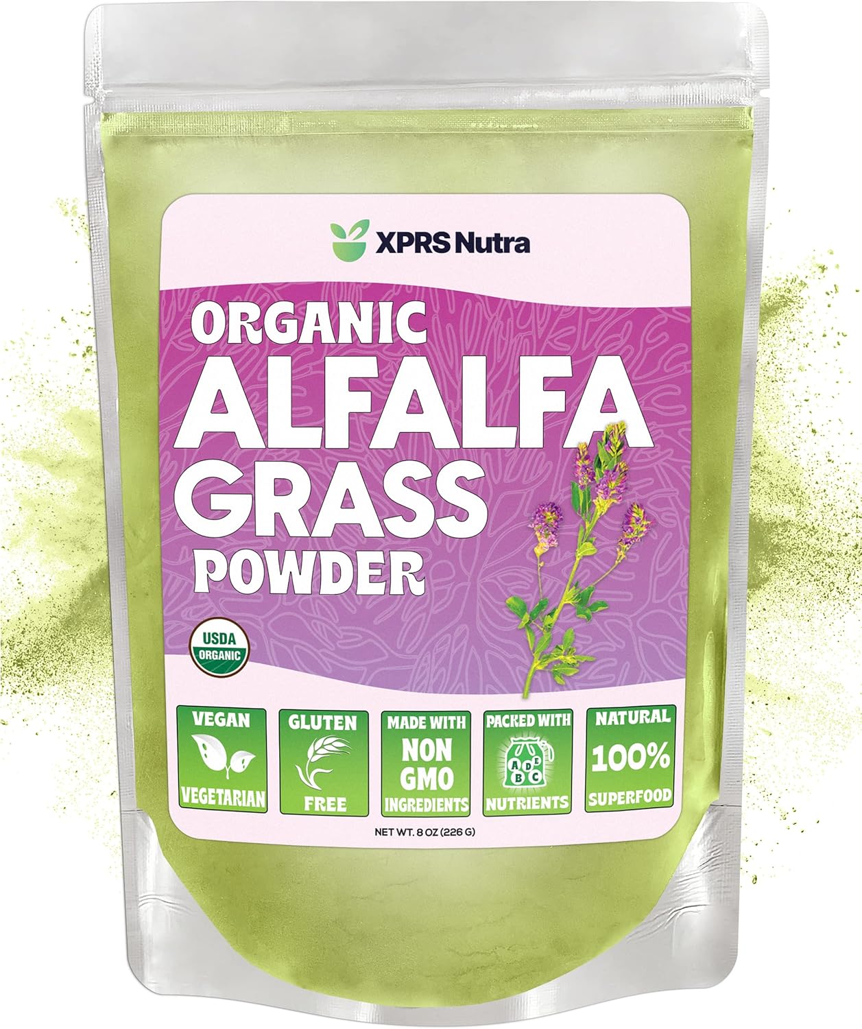 Premium Vegan Alfalfa Powder Supplement - Rich in Calcium, Antioxidants, and Vitamins - Organic Farmer Alfalfa for Kids and Adults - Vegan Friendly (8 Ounce)