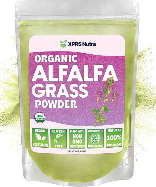 Premium Vegan Alfalfa Powder Supplement - Rich in Calcium, Antioxidants, and Vitamins - Organic Farmer Alfalfa for Kids and Adults - Vegan Friendly (8 Ounce)