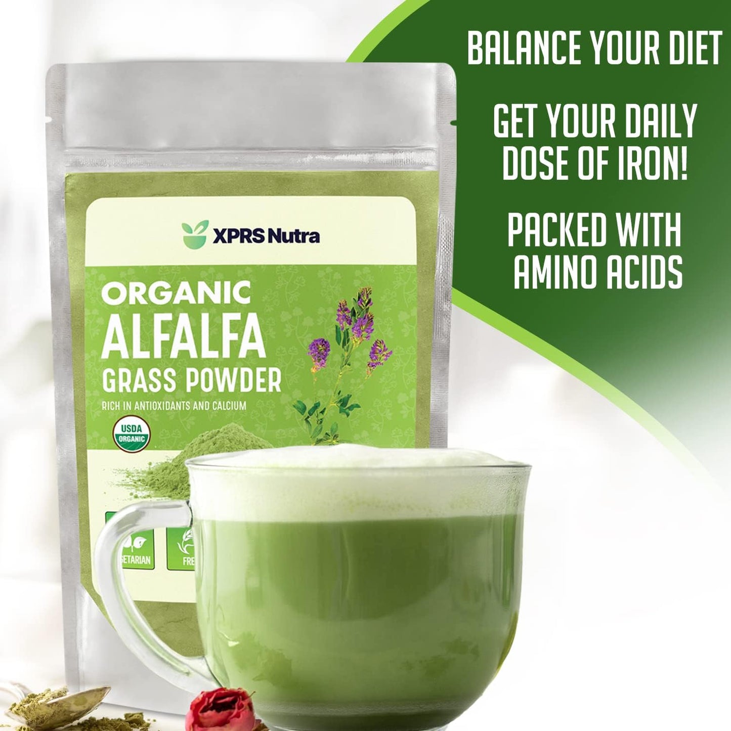 Premium Vegan Alfalfa Powder Supplement - Rich in Calcium, Antioxidants, and Vitamins - Organic Farmer Alfalfa for Kids and Adults - Vegan Friendly (8 Ounce)