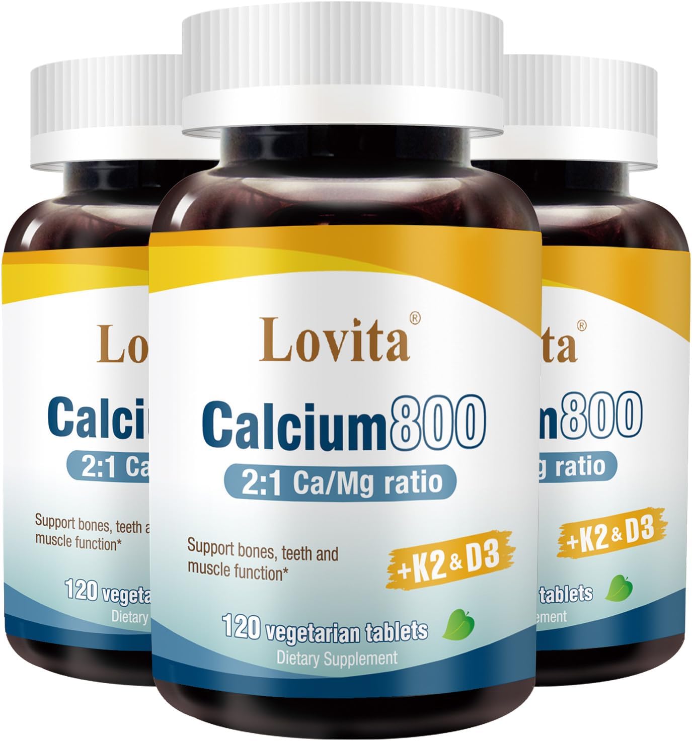 Premium Vegan Calcium Citrate Supplement with Vitamin D3 & K2 - 800 mg | 2:1 Ratio with Magnesium, Zinc, Copper, Manganese | Bone Health Support - 120 Tablets (Pack of 3)