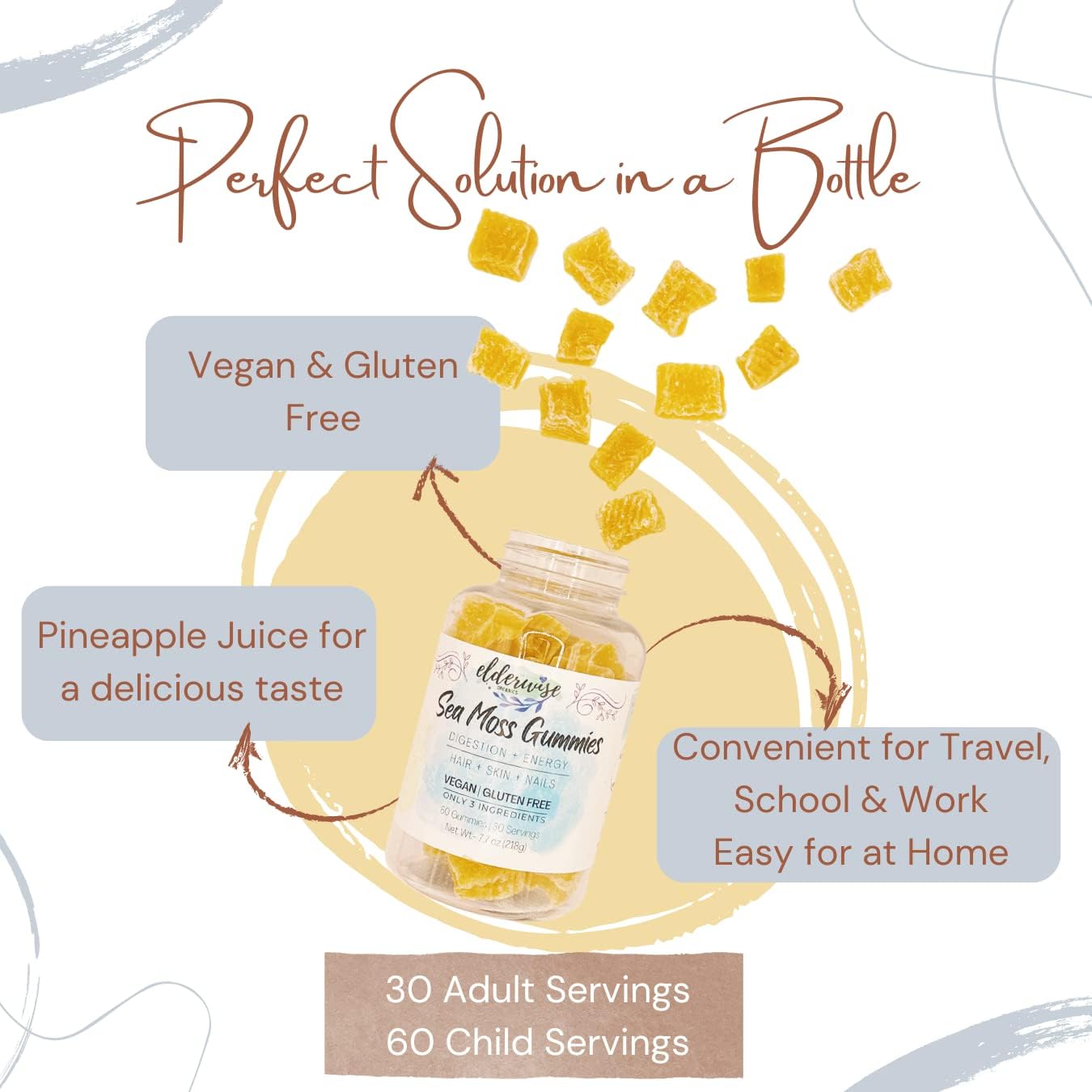 Premium Vegan Sea Moss Gummies with Only 3 Organic Ingredients - Gluten Free and Made With Love by Elderwise Organics