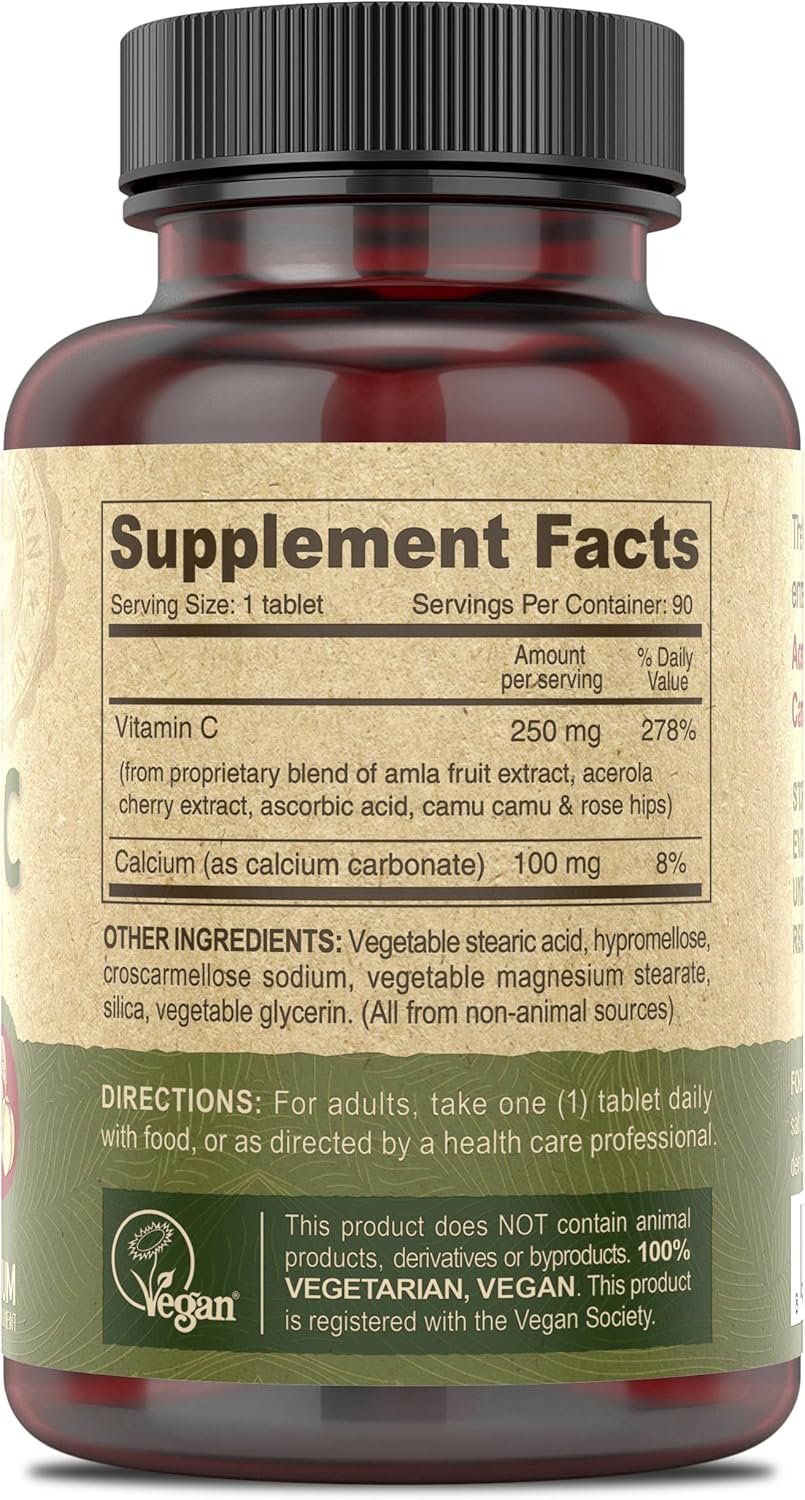 Premium Vegan Vitamin C Tablets - Non-GMO Multisource Formula - 90 Tablets