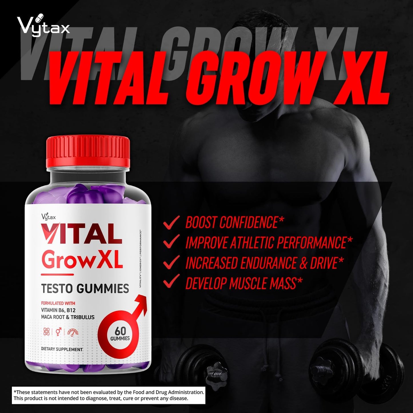 Premium Vital Grow XL Testo Gummies - Advanced Vitamin Formula for Vitality and Growth - 60 Gummies