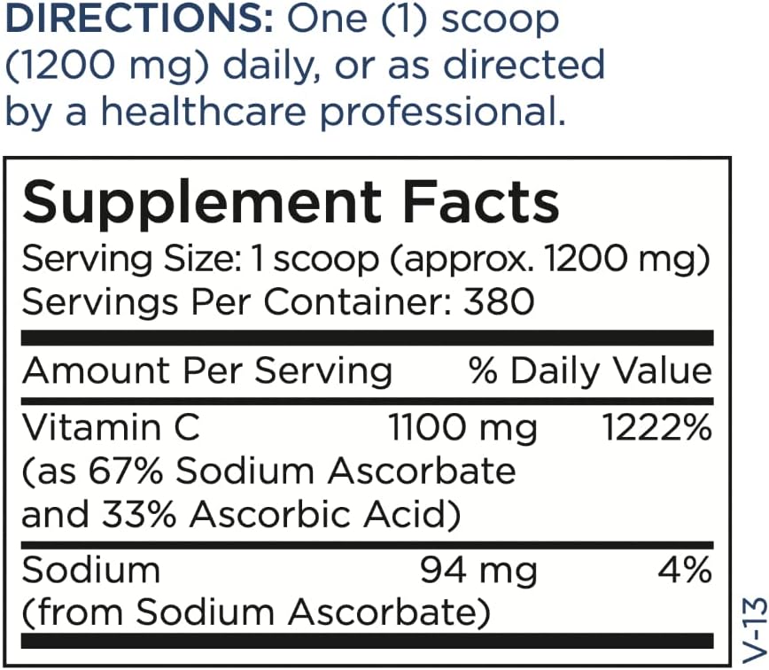 Premium Vitamin C Powder Supplement - 1100mg Ascorbic Acid & Sodium Ascorbate for Immune & Adrenal Health - Gluten-Free - 1lb