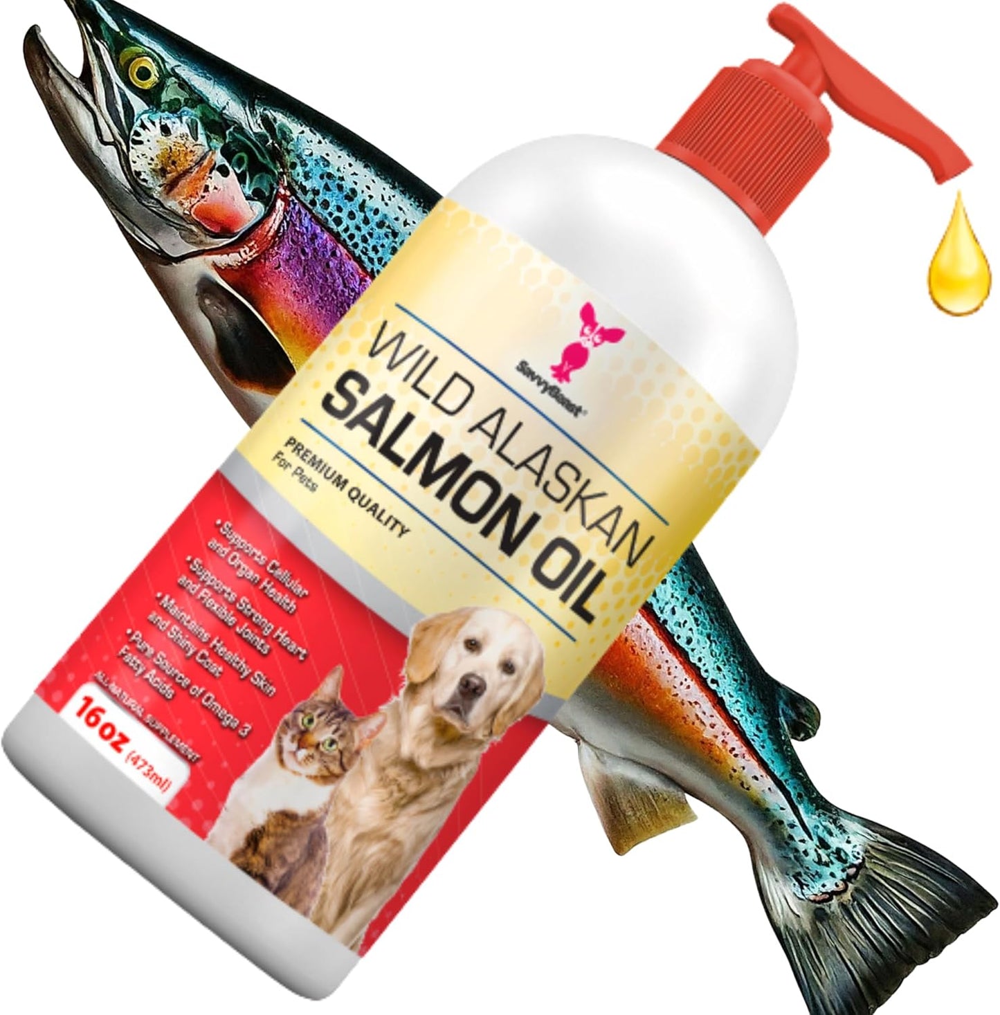 Premium Wild Alaskan Salmon Oil for Pets: Unscented Skin & Coat Supplement with Omega-3 Vitamins - Liquid Fish Allergy Relief Pump - Ideal for Dogs, Cats, and Ferrets - Kitten Supplies & Accessories