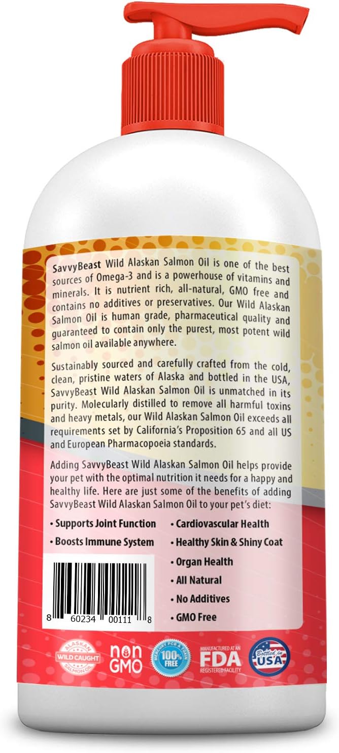 Premium Wild Alaskan Salmon Oil for Pets: Unscented Skin & Coat Supplement with Omega-3 Vitamins - Liquid Fish Allergy Relief Pump - Ideal for Dogs, Cats, and Ferrets - Kitten Supplies & Accessories
