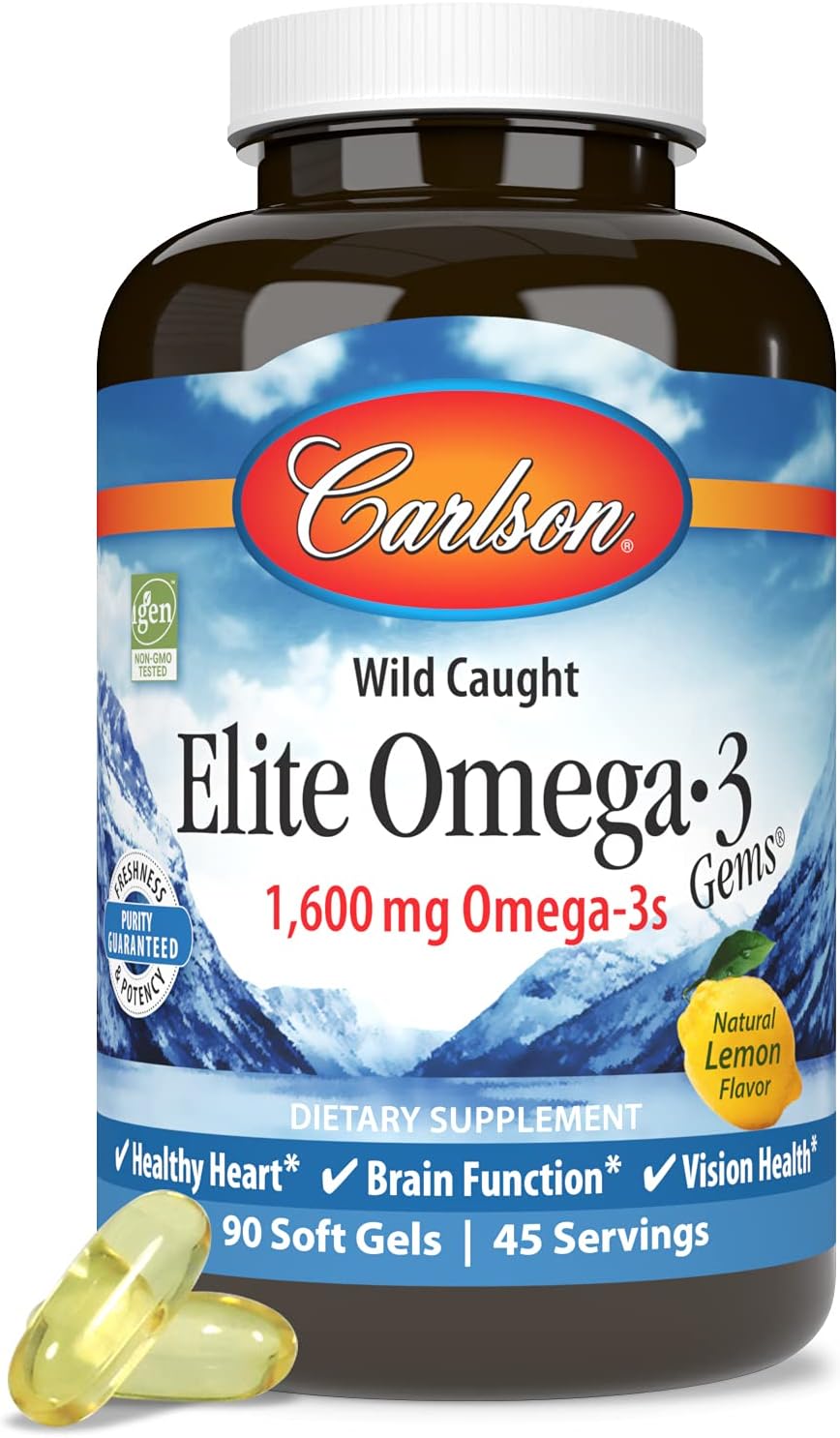 Premium Wild Caught Omega-3 Soft Gels, 1600mg, 90 Count - Carlson Labs Omega 3 Supplement - BoostGo Australia