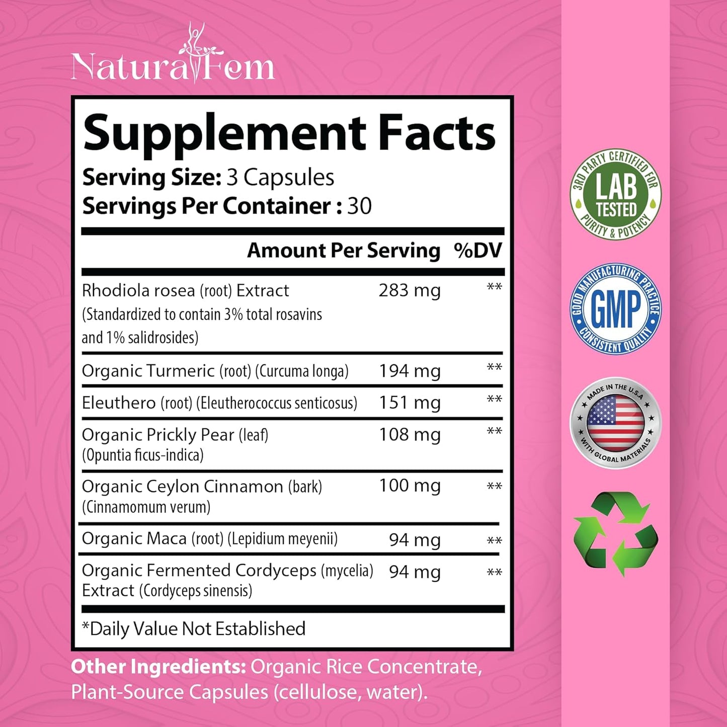 Premium Women's Adaptogen Supplements with Rhodiola Rosea, Turmeric, Maca Root - 90 Capsules for Improved Focus and Mood Support