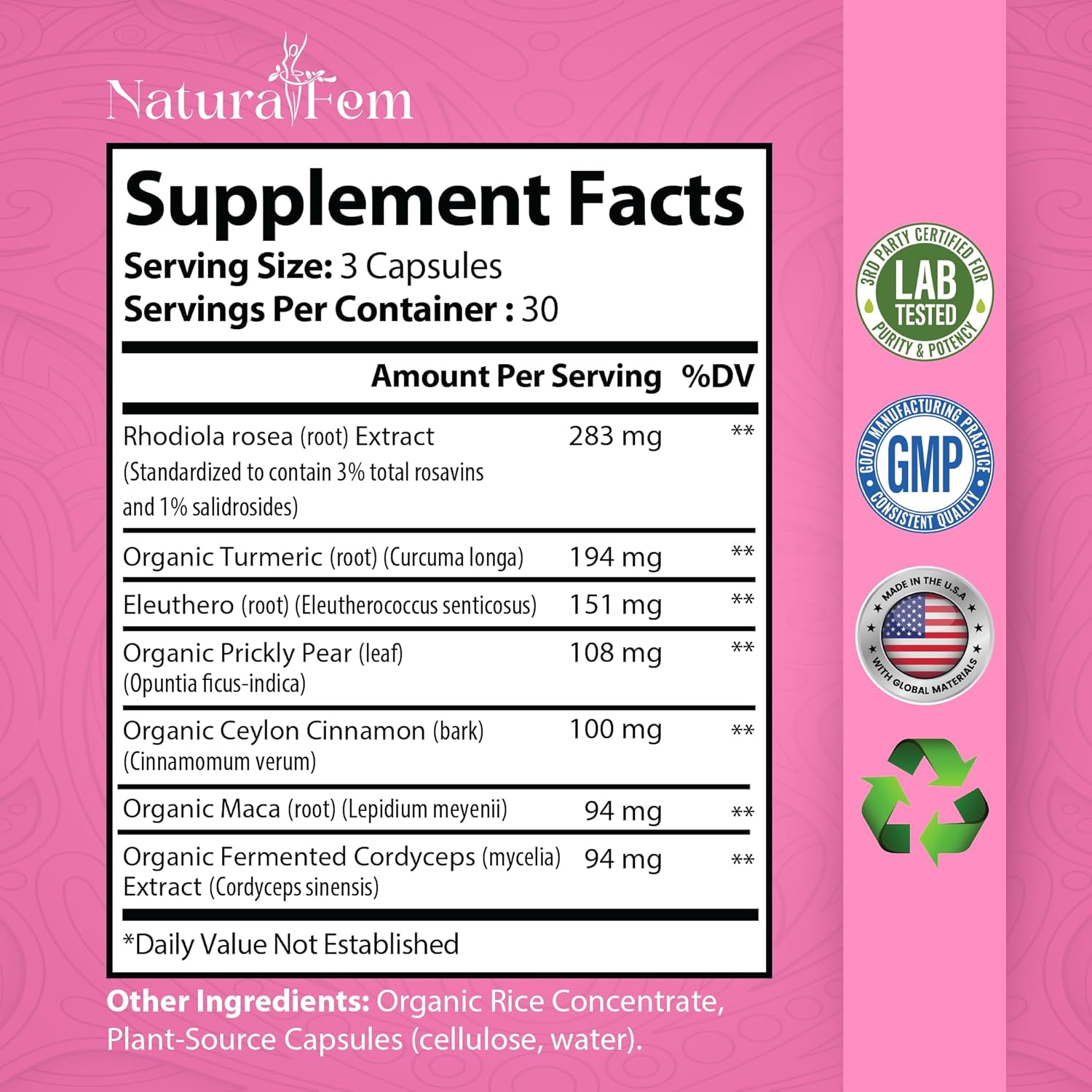 Premium Women's Adaptogen Supplements with Rhodiola Rosea, Turmeric, Maca Root - 90 Capsules for Improved Focus and Mood Support