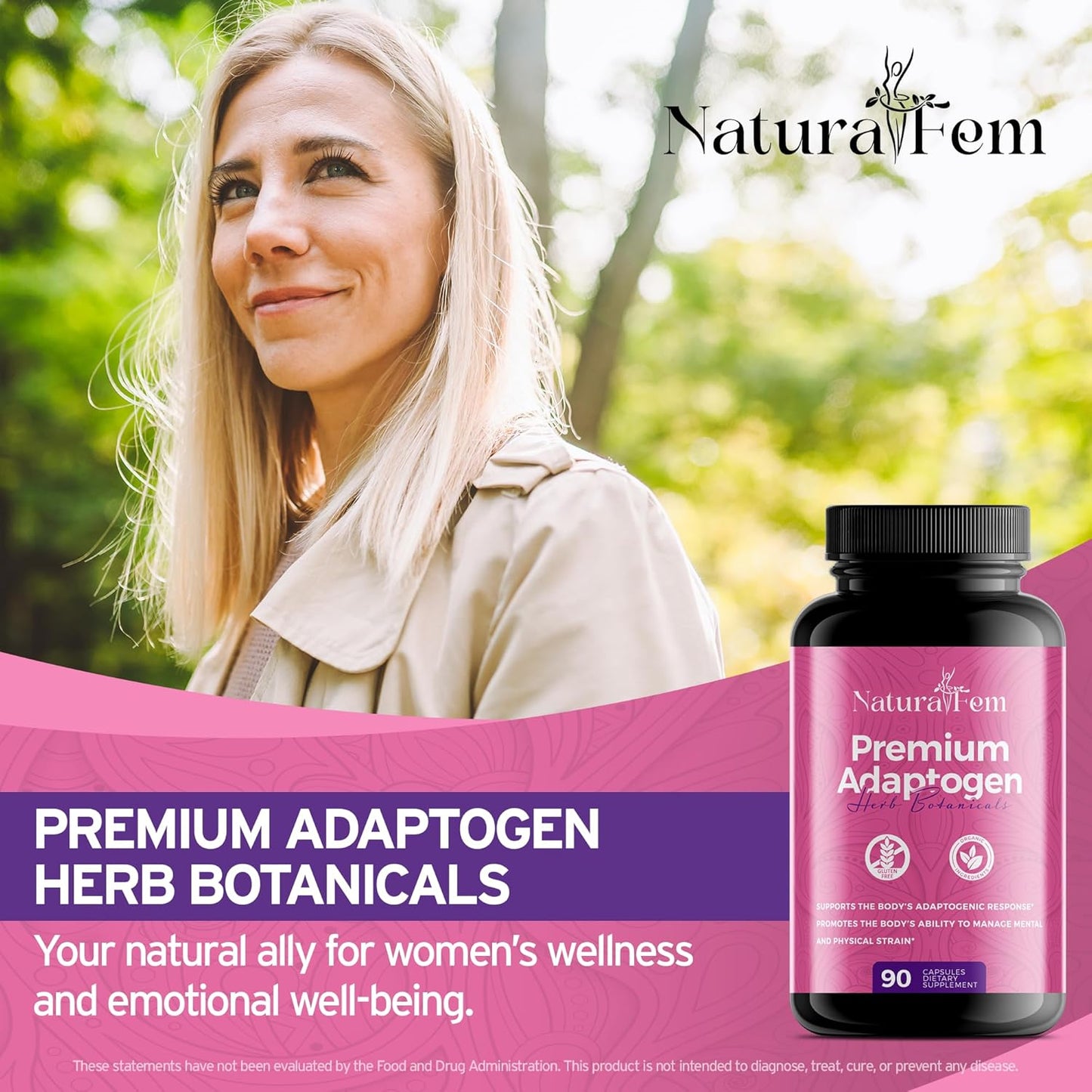 Premium Women's Adaptogen Supplements with Rhodiola Rosea, Turmeric, Maca Root - 90 Capsules for Improved Focus and Mood Support