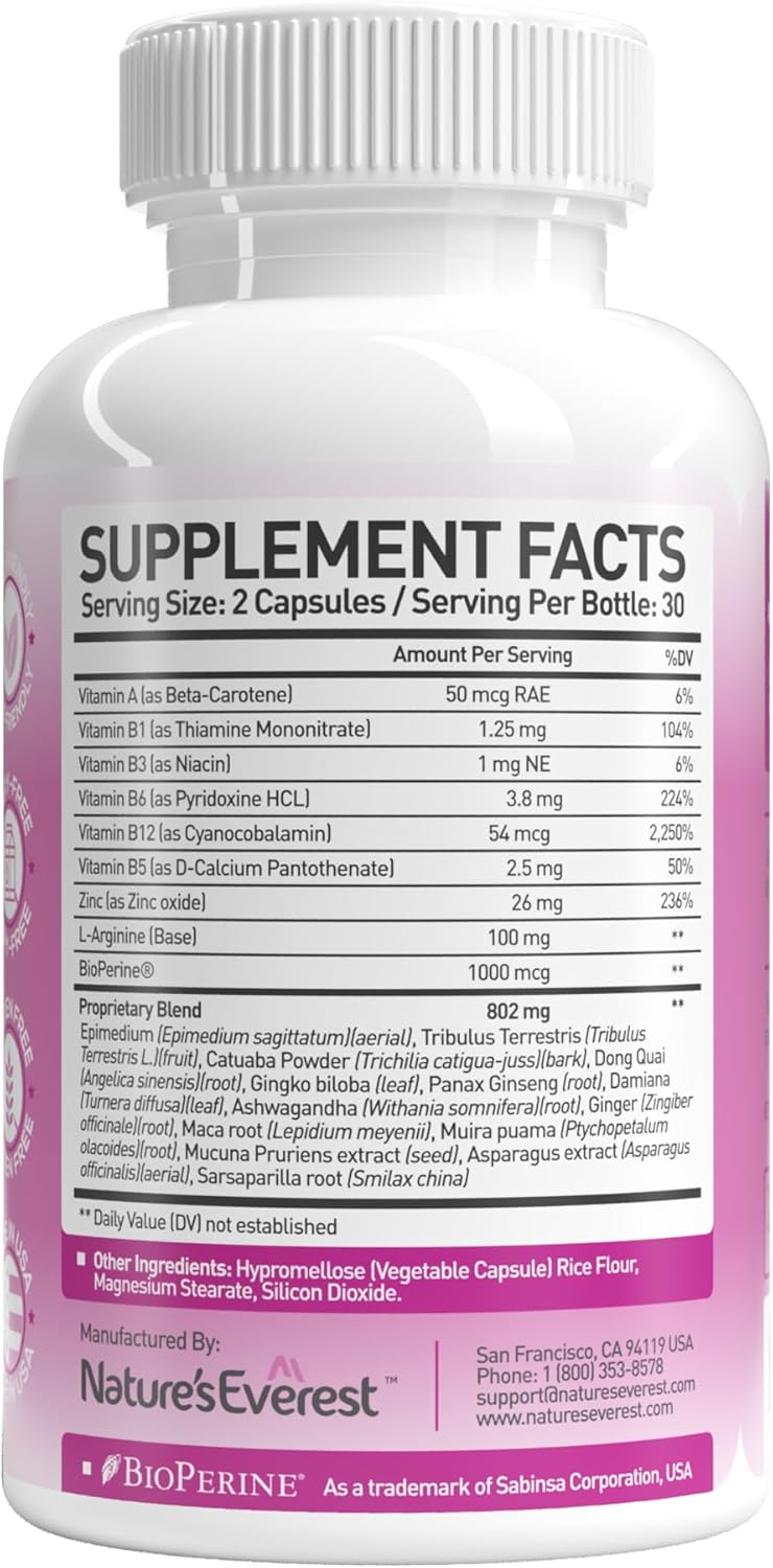 Premium Women's Libido Booster with 14X Blend - BioPerine, Ashwagandha, Maca Root - Elevate Drive, Enhance Mood, Hormone Balance - 60 Capsules, USA Made