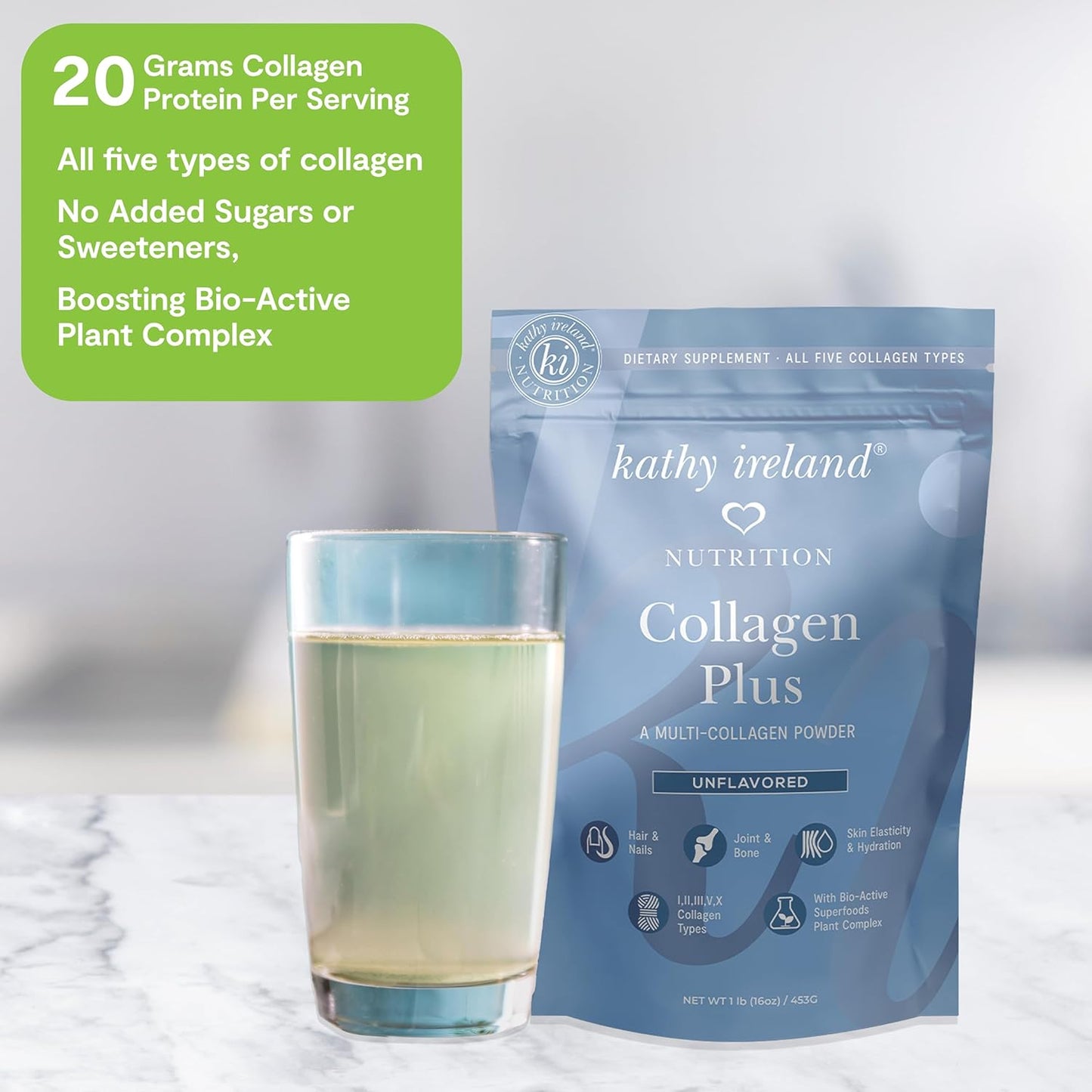 Premium Women's Multi Collagen Powder - 20g Protein per Serving - Unflavored Peptides Drink - Types I, II, III, IV, & V - 16 oz - Bovine, Chicken, Fish, & Egg Shell Sources