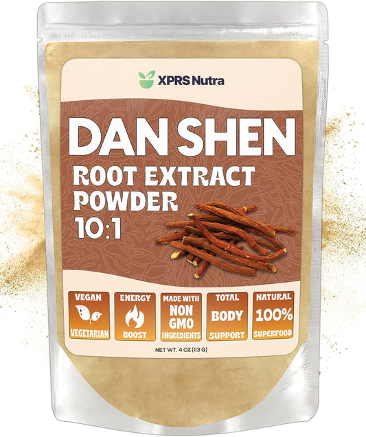 Premium XPRS Nutra Dan Shen Root Extract Powder 10:1 - Vegan Friendly Red Sage Concentrated Powder (4 oz)